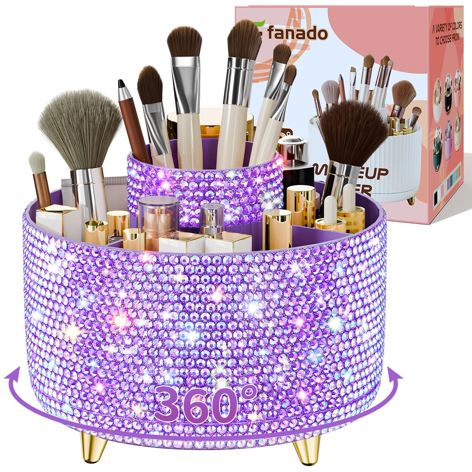 fanado 360° Rotate Makeup Brush Holder Organizer, Makeup Organizers Countertop, Makeup organization and Skincare Storage for Vanity, Desktop, Bathroom (White)