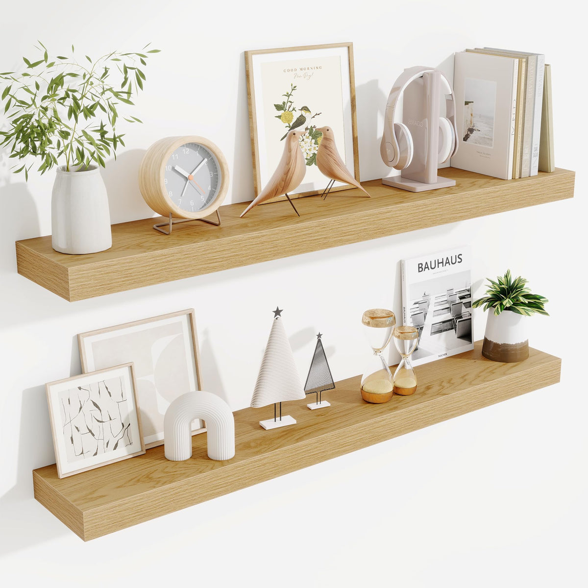 Fun Memories Floating Shelves Bathroom for Wall Mounted Shelves, 20 Inch Wood Shelf Set of 2, Home Storage & Display Decor, Walnut