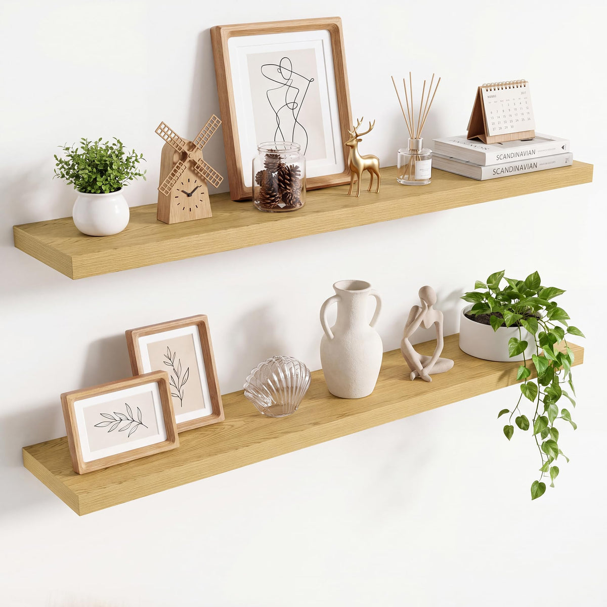 36in Floating Shelves for wall Set of 2, Black Wall Mounted Shelf 9.3in Deep for Wall Decor, Hanging Shelf 1.5in Thick for Living Room, Bedroom, Bathroom, Kitchen, Office