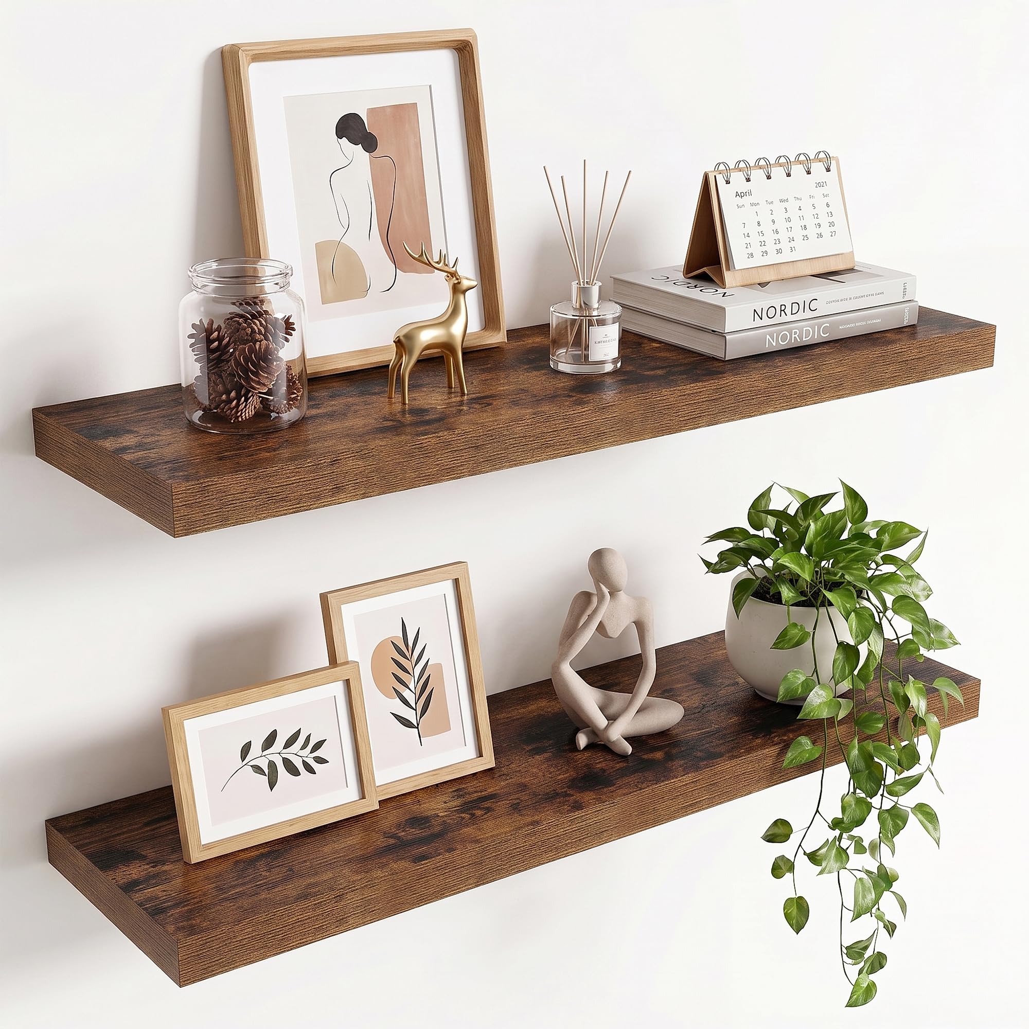 36in Floating Shelves for wall Set of 2, Black Wall Mounted Shelf 9.3in Deep for Wall Decor, Hanging Shelf 1.5in Thick for Living Room, Bedroom, Bathroom, Kitchen, Office