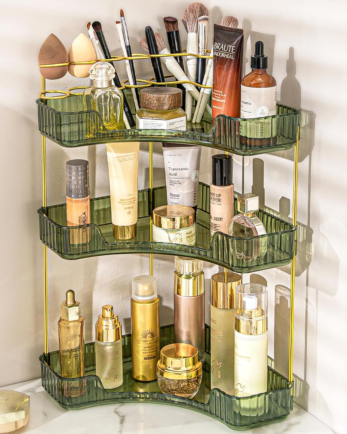 Makeup Organizer 3 Tier Bathroom Counter Organizer with Makeup Brush Holder