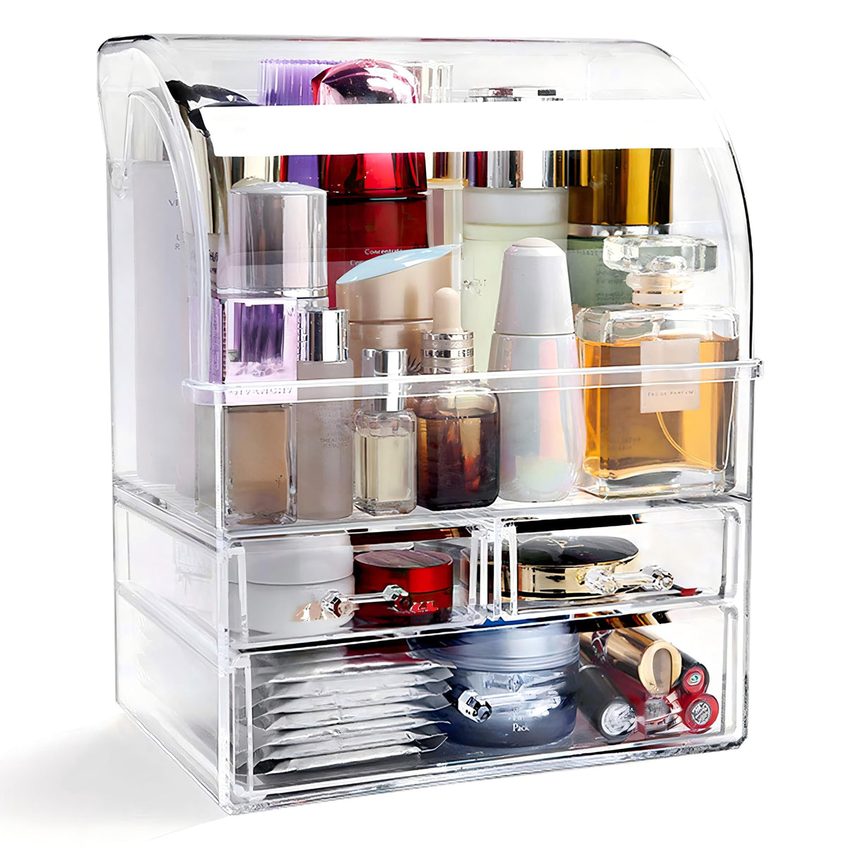 Clear Large Acrylic Makeup Organizer With Lid Cosmetic Storage Drawers Portable Makeup Organizers Dustproof And Waterproof Box For Women
