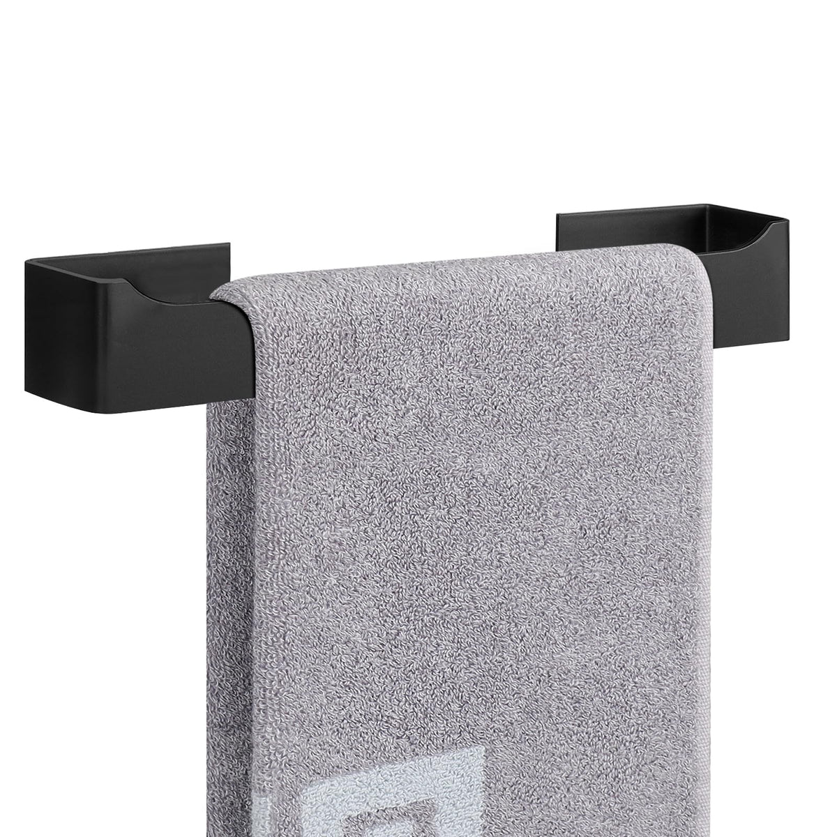 NearMoon Self Adhesive Hand Towel Holder/Towel Ring, Stainless Steel Hand Towel Bar Rustproof Stick on Wall-Towel Rack for Bathroom/Kitchen, Square Sticky and Wall Mounted (9 Inch, Matte Black)