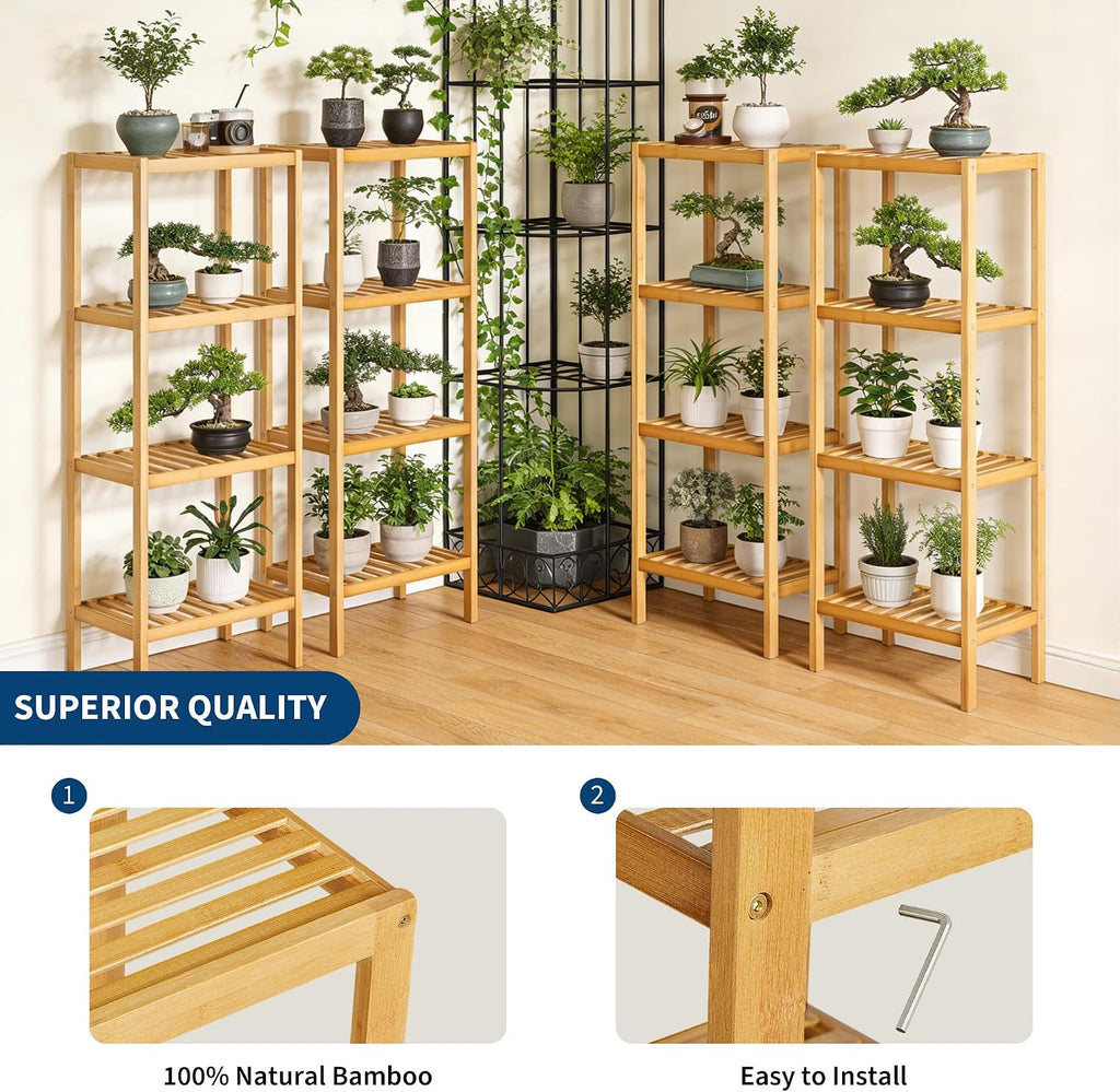 4 Tier Bathroom Shelf, Waterproof Bamboo Shelf for Bathroom