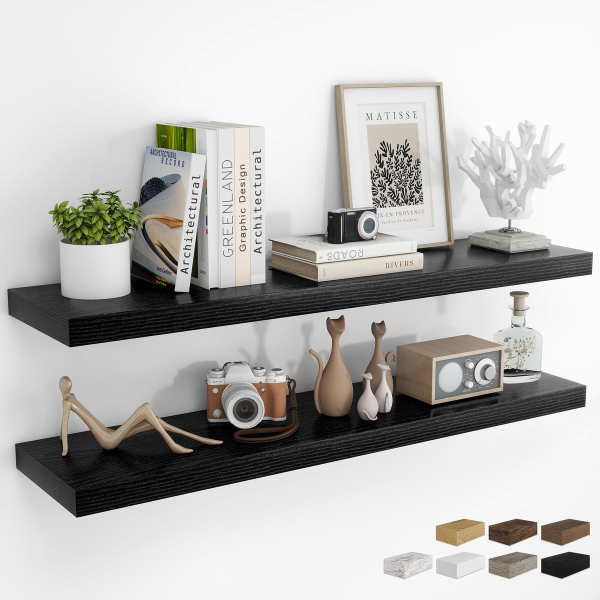 RICHFOCUS 28Inch Floating Shelves for Wall 2 Pack Shelves for Bedroom|Kitchen|Bathroom|Laundry Room Rustic Wood Wall Mounted Shelf with Invisible Brackets for Books|Storage|Decor, Oak