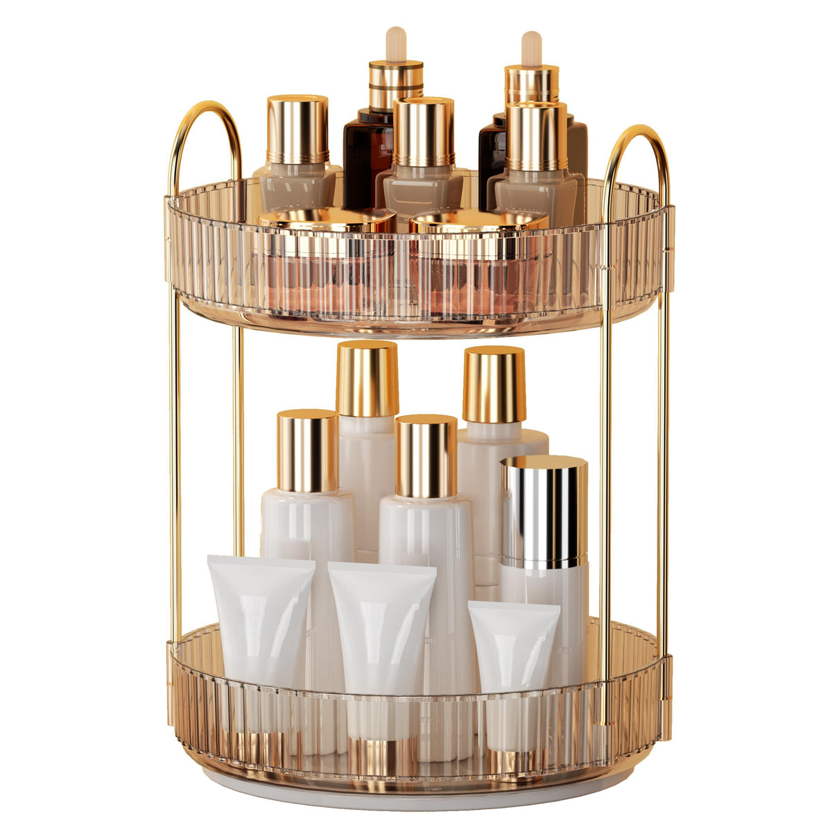 YCIA&DONE 360 Rotating Makeup Organizer and Storage for Vanity Countertop 3 Tiers, High Capacity Cosmetic Skincare Perfume Organizers for Dresser Bathroom Lazy Susan (Smoky Gray)