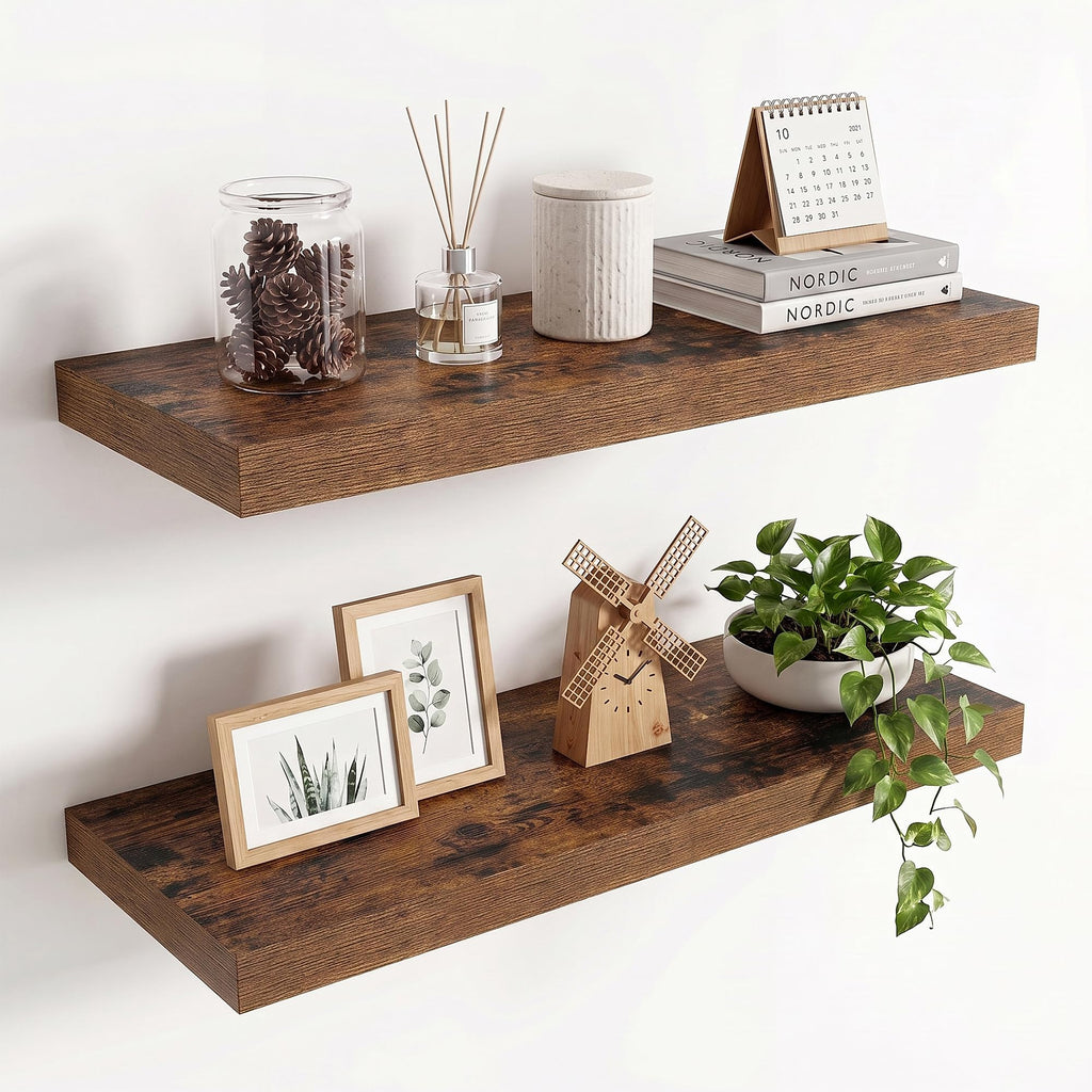 36in Floating Shelves for wall Set of 2, Black Wall Mounted Shelf 9.3in Deep for Wall Decor, Hanging Shelf 1.5in Thick for Living Room, Bedroom, Bathroom, Kitchen, Office