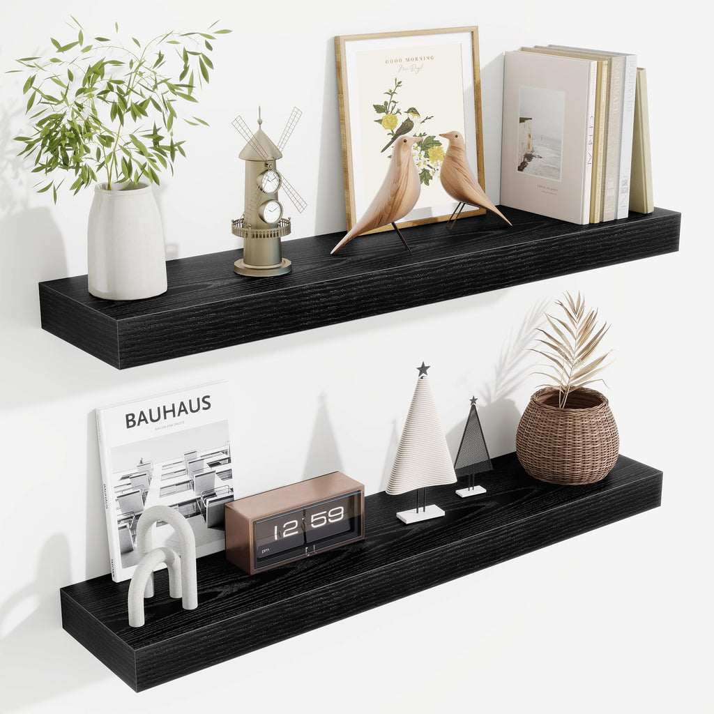 Fun Memories Floating Shelves Bathroom for Wall Mounted Shelves, 20 Inch Wood Shelf Set of 2, Home Storage & Display Decor, Walnut