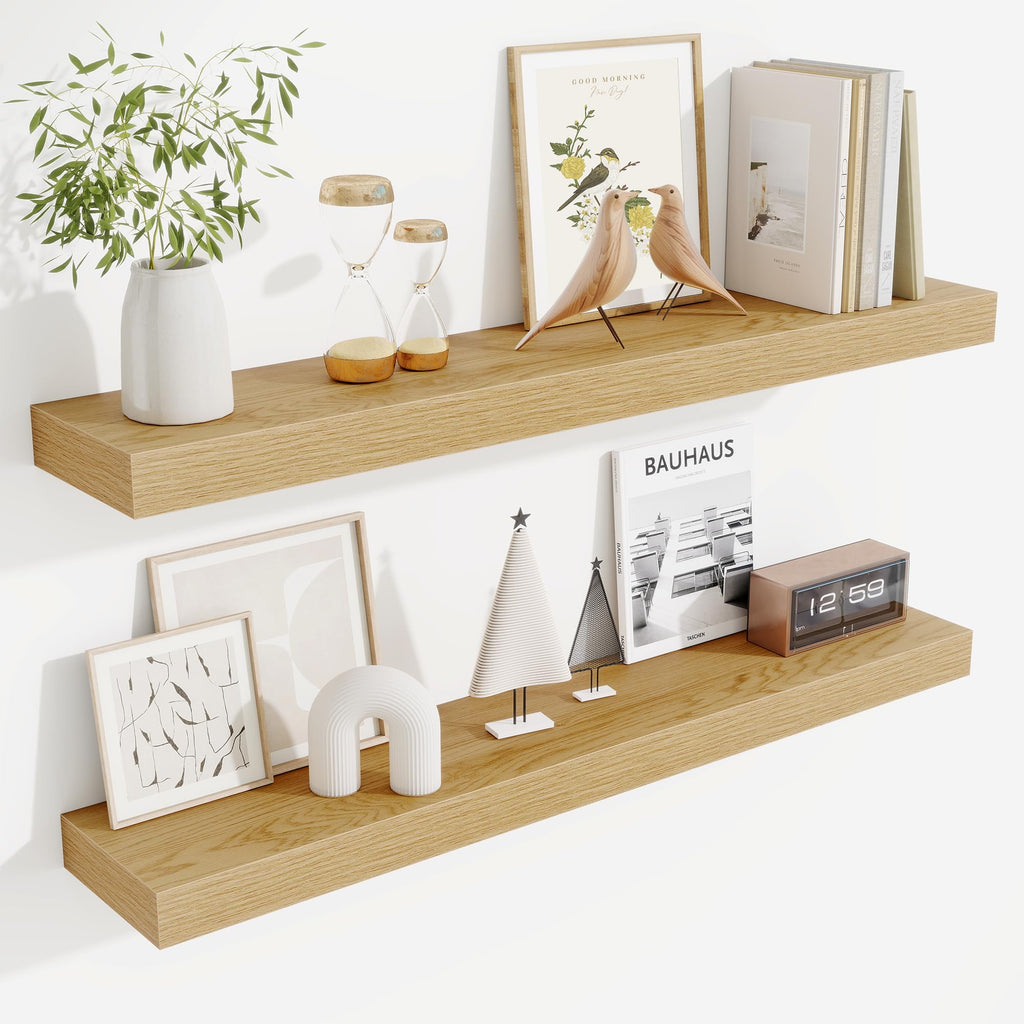 Fun Memories Floating Shelves Bathroom for Wall Mounted Shelves, 20 Inch Wood Shelf Set of 2, Home Storage & Display Decor, Walnut