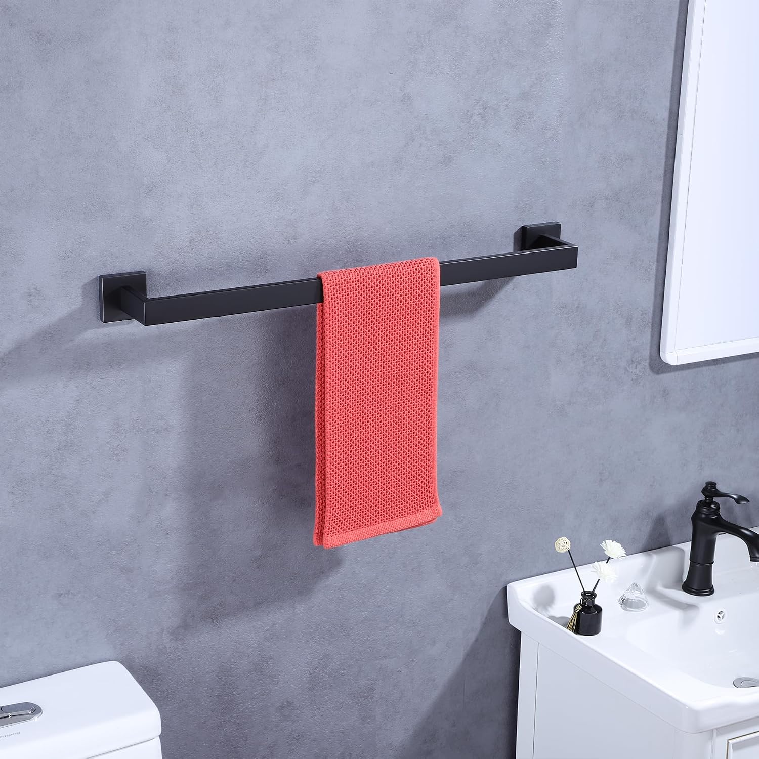 LANC 2 Pack Bath Towel Bars, Matte Black 24-Inch Bathroom Towel Rail Square Towel Racks Kitchen Towel Holders, Stainless Steel Wall Mount Towel Hanger Towel Rods,A8804-6MB
