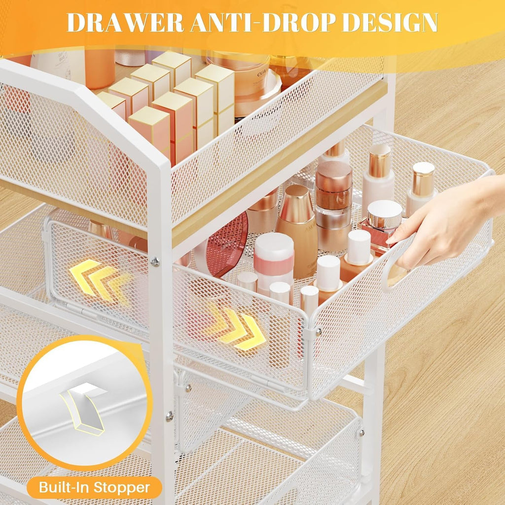 SUNALLY Rolling Makeup Cart with Drawers, Rolling Vanity Nail Cart, White