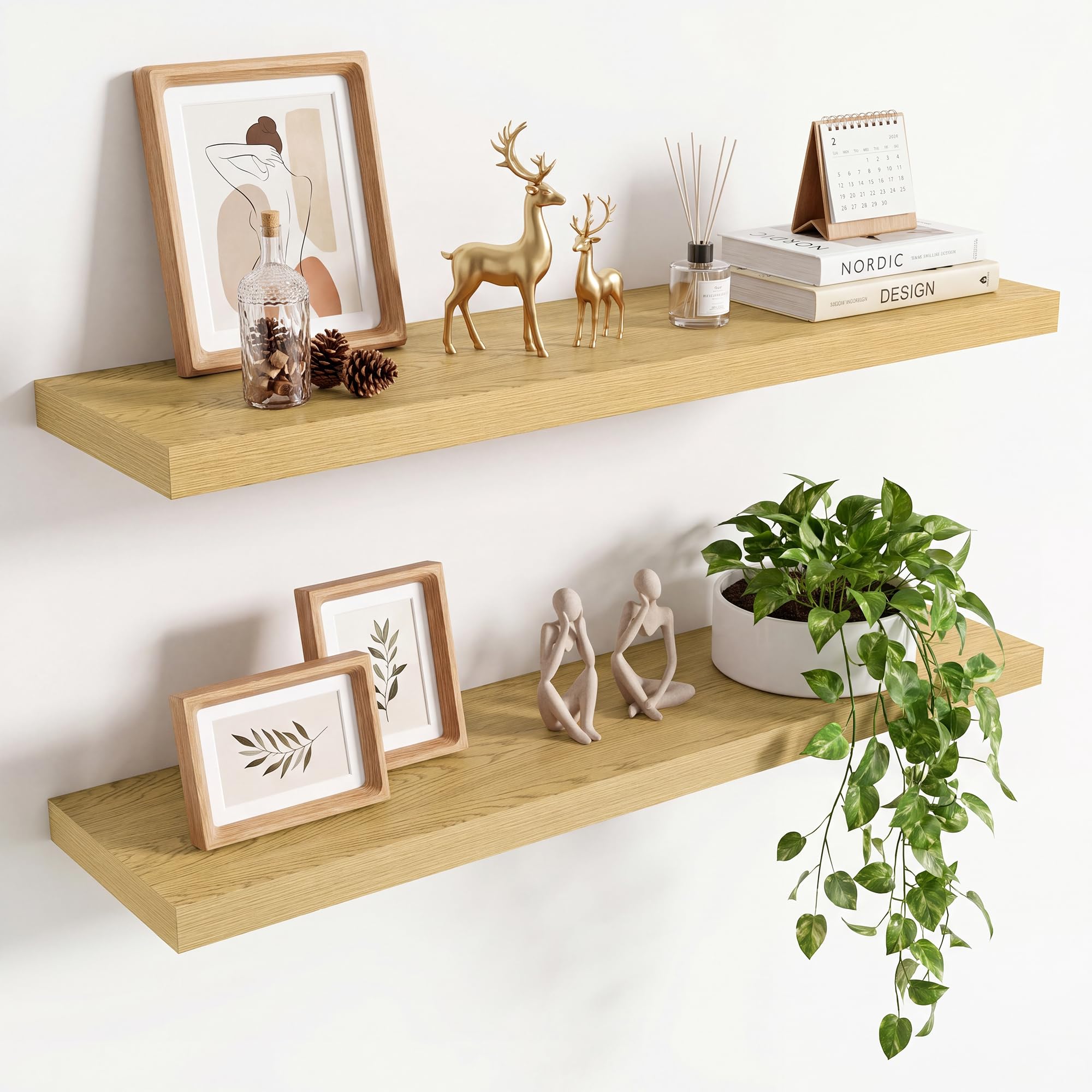 36in Floating Shelves for wall Set of 2, Black Wall Mounted Shelf 9.3in Deep for Wall Decor, Hanging Shelf 1.5in Thick for Living Room, Bedroom, Bathroom, Kitchen, Office
