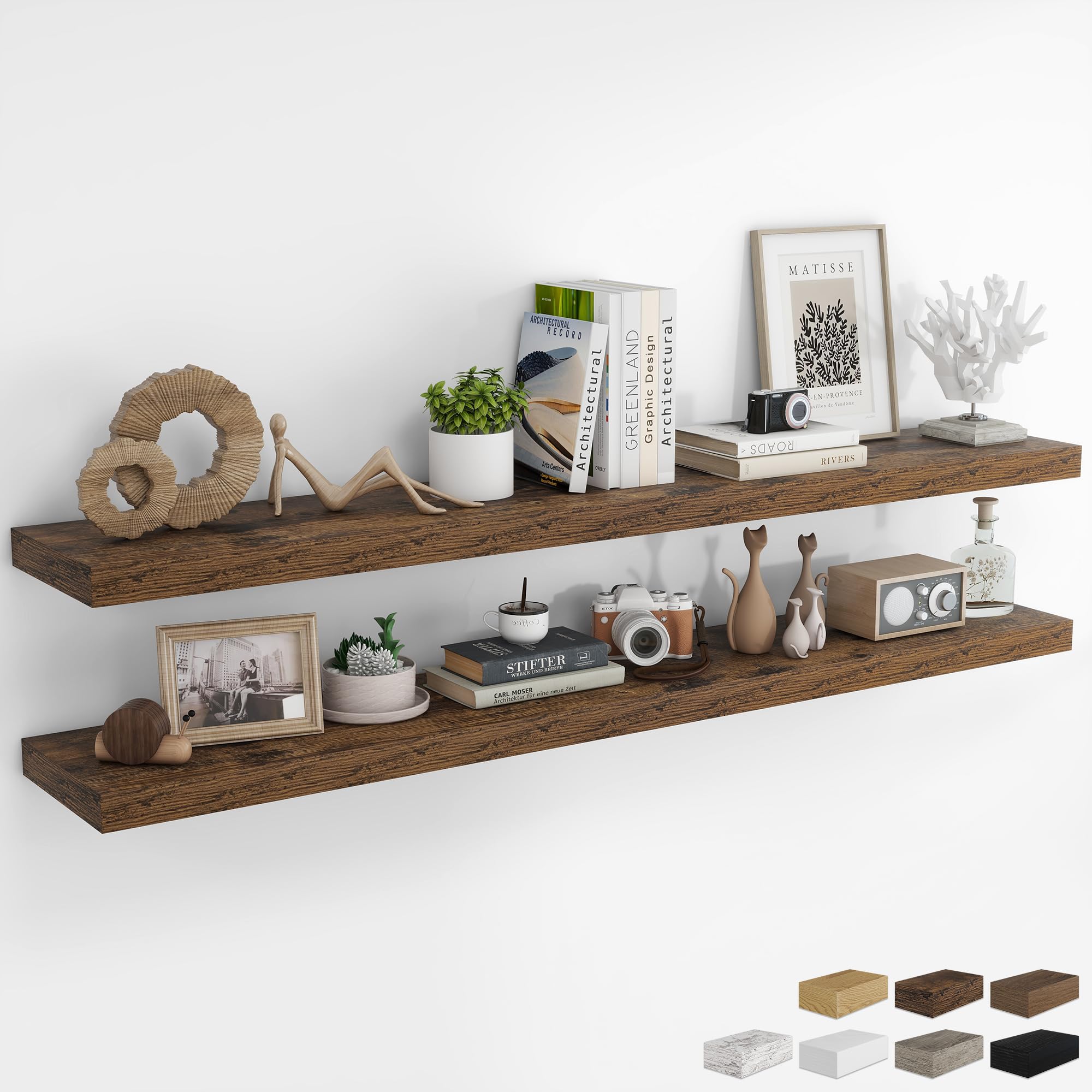 RICHFOCUS 28Inch Floating Shelves for Wall 2 Pack Shelves for Bedroom|Kitchen|Bathroom|Laundry Room Rustic Wood Wall Mounted Shelf with Invisible Brackets for Books|Storage|Decor, Oak