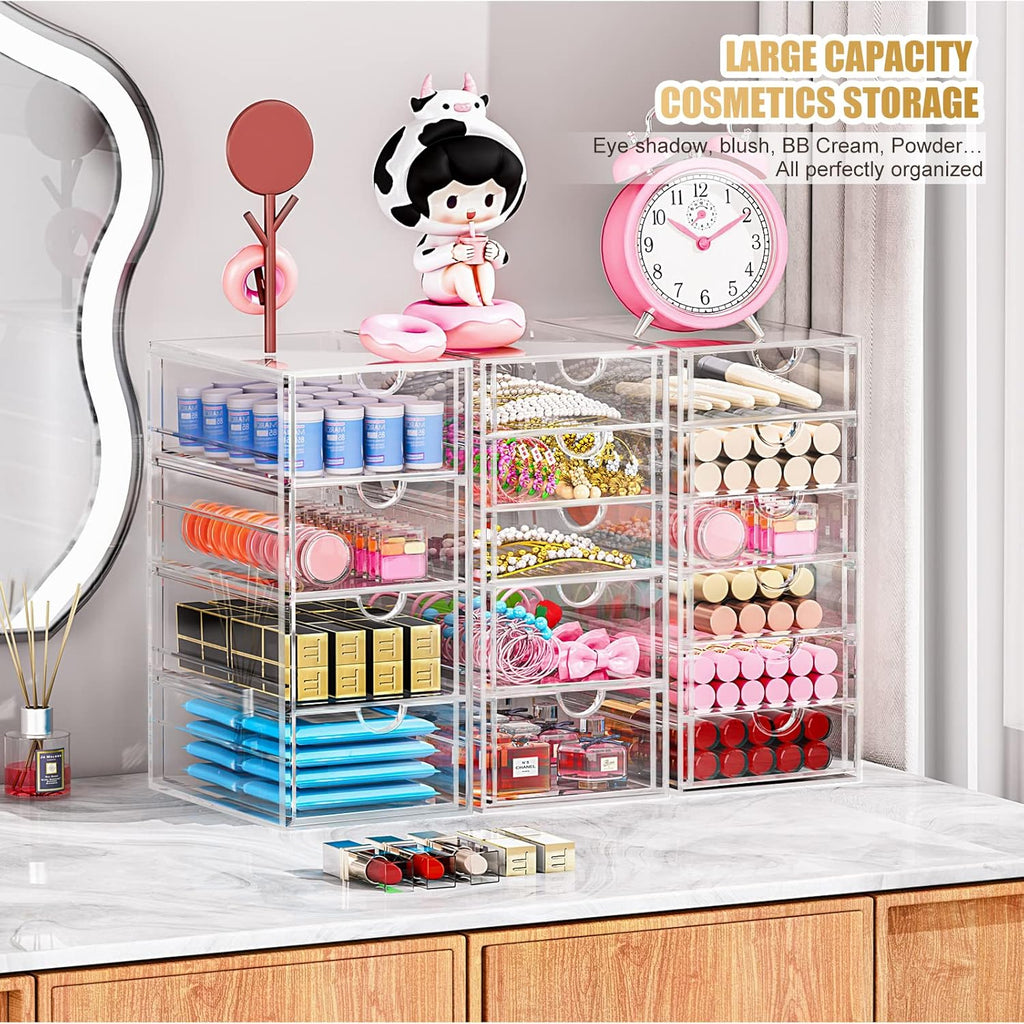 YFXCVSL 3-Pack Acrylic 15-Drawer Storage & Makeup Organizer for Desk