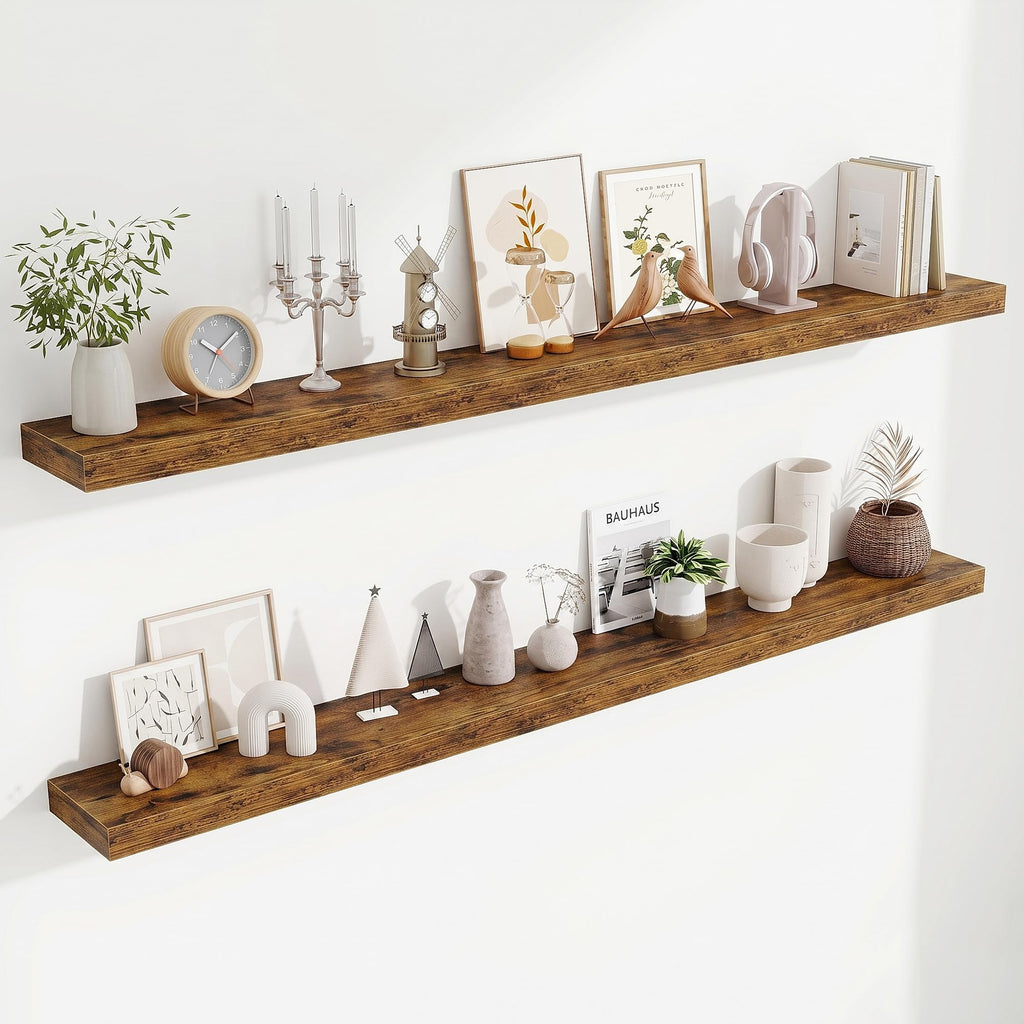 Fun Memories Floating Shelves Bathroom for Wall Mounted Shelves, 20 Inch Wood Shelf Set of 2, Home Storage & Display Decor, Walnut