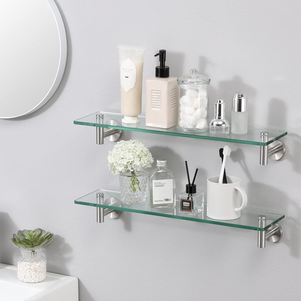 KES Bathroom Floating Glass Shelf 20-Inch, 2-Pack, Brushed Stainless Steel