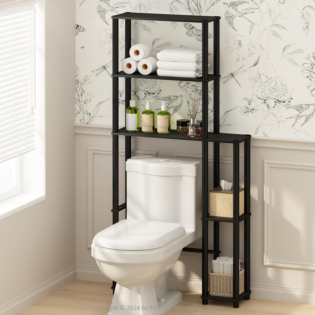 Furinno Turn-N-Tube Over The Toilet Storage, 5-Shelf Over The Toilet Organizer, Freestanding Space Saver Bathroom Shelf, for Bathroom Organizers and Storage, Plain White