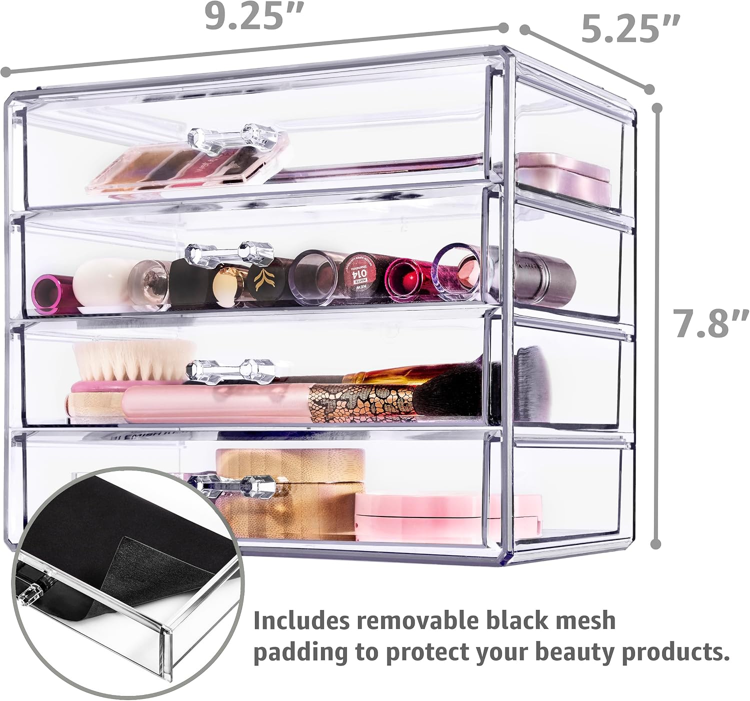 Sorbus Wide 4-Drawer Makeup Organizer Set for Vanity & Countertop (Clear)
