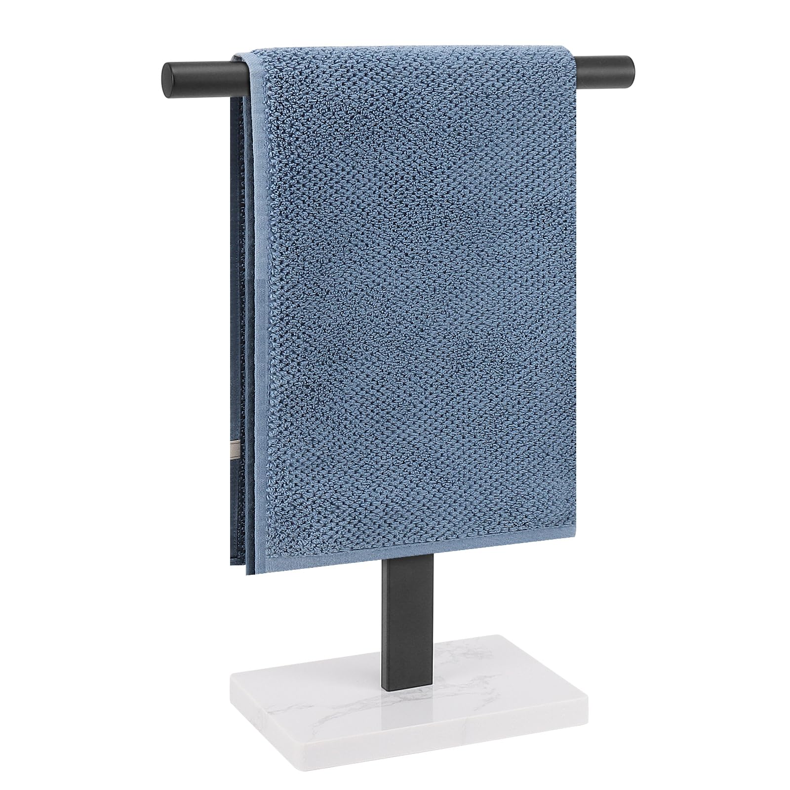 Hand Towel Holder, T-Shape Hand Towel Stand for Bathroom, Hand Towel Rack Bar Standing for Vanity Kitchen Countertop, 304 Stainless Steel (Marble Base, Brushed)