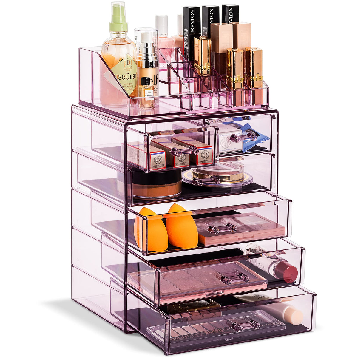 Sorbus Makeup Organizer, 6-Drawer Acrylic 2-Piece Set (Bronze Glow)