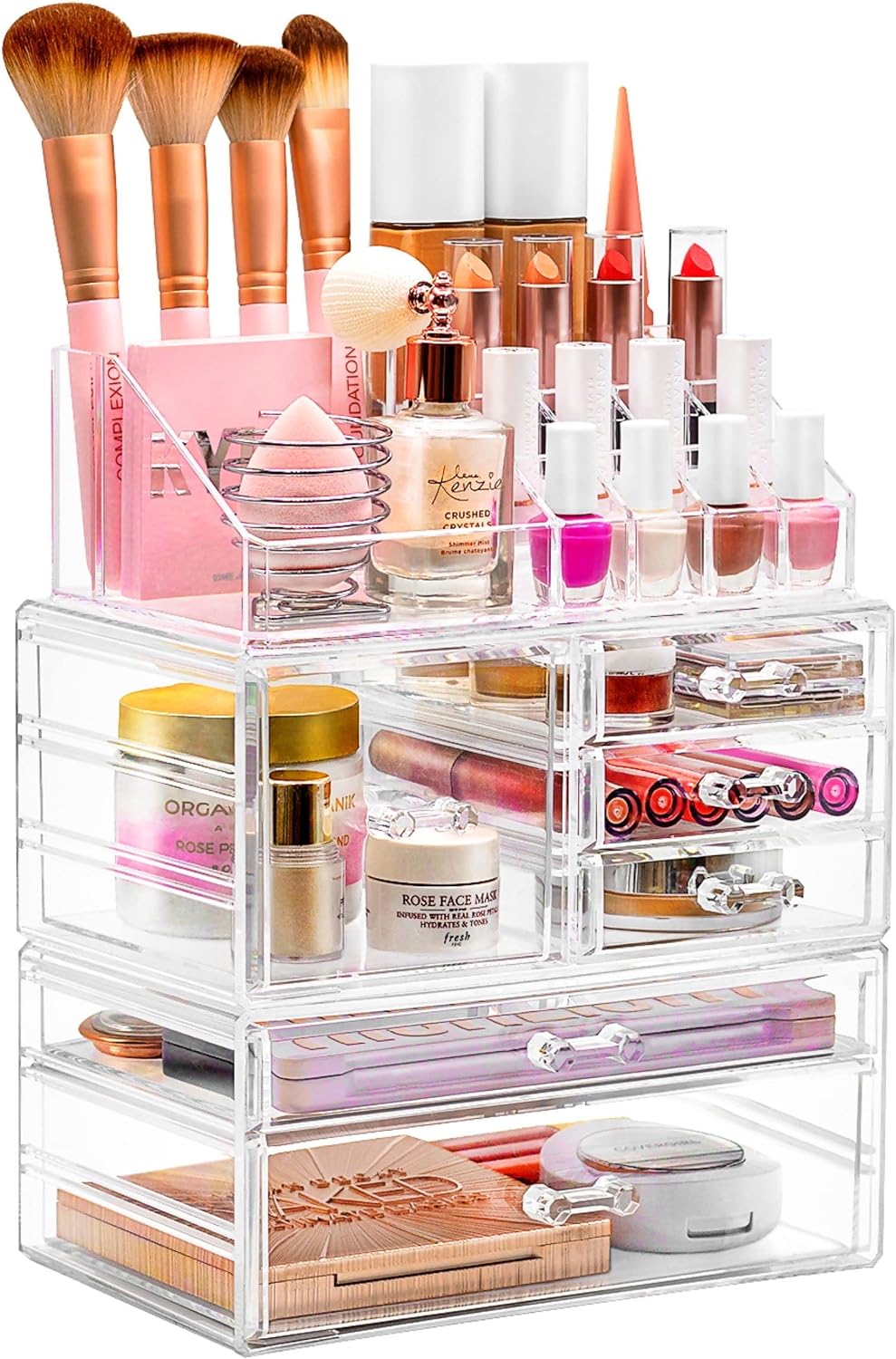 Sorbus Large Clear Makeup Organizer - Detachable 3-Piece Jewelry & Make Up Organizers and Storage Set - Spacious Cosmetic Display Tower - Makeup Organizer for Vanity, Bathroom, Dresser & Countertop