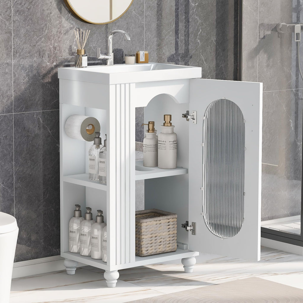 Virubi 20 in Small Bathroom Vanity with Sink, Soft Closing Door,Tilt-Out Drawer and Adjustable Shelf,Solid Wood Frame Modern Single Bathroom Sink Cabinet with Storage, Freestanding, Natural Wood