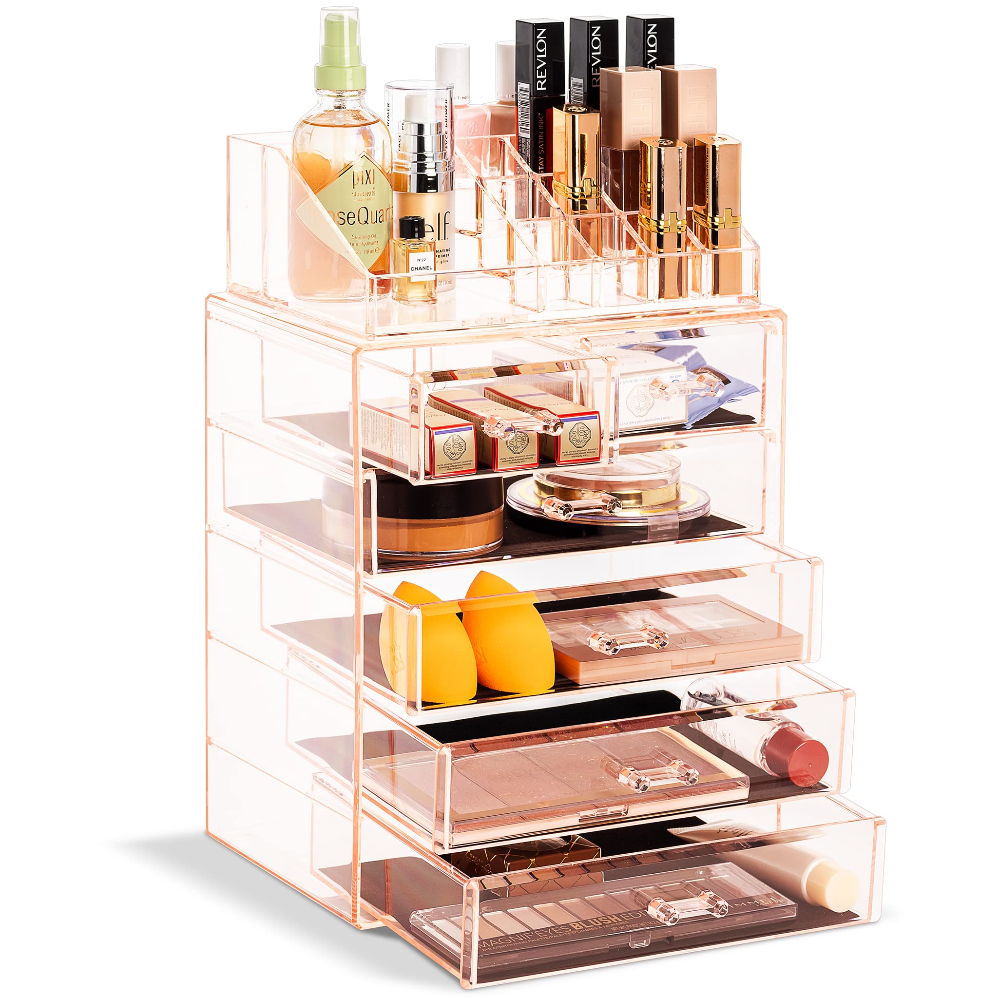 Sorbus Makeup Organizer, 6-Drawer Acrylic 2-Piece Set (Bronze Glow)