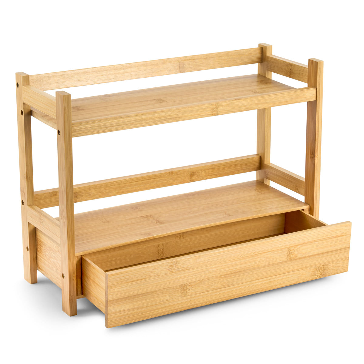 Sorbus Bamboo Bathroom Counter Organizer – 2-Tier Shelf with Hidden Drawer for Vanity, Matcha Station, Bathroom Sink Organizer Countertop, Kitchen & Office Storage (13″ L x 6.5″ W x 12.6″ H) (Brown)