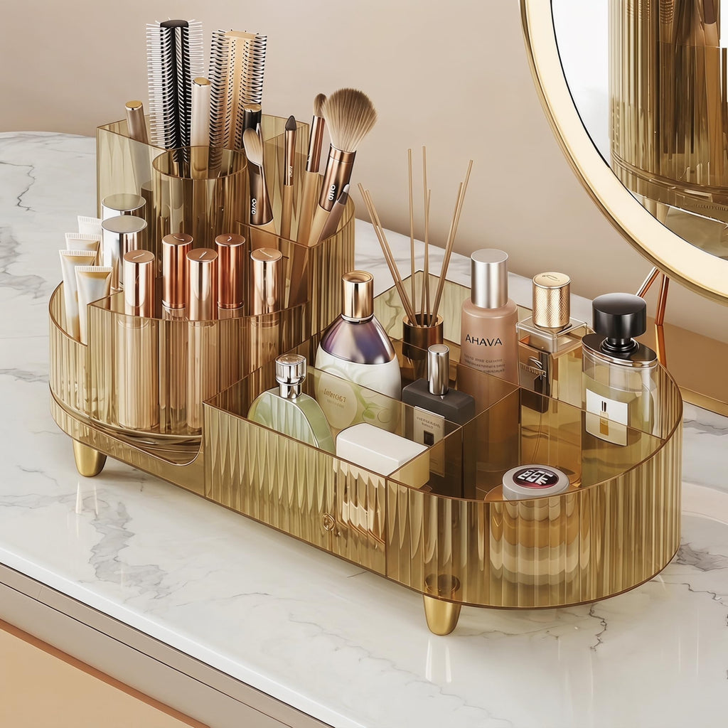 Booklov Rotating Makeup Organizer for Vanity Countertop, Amber