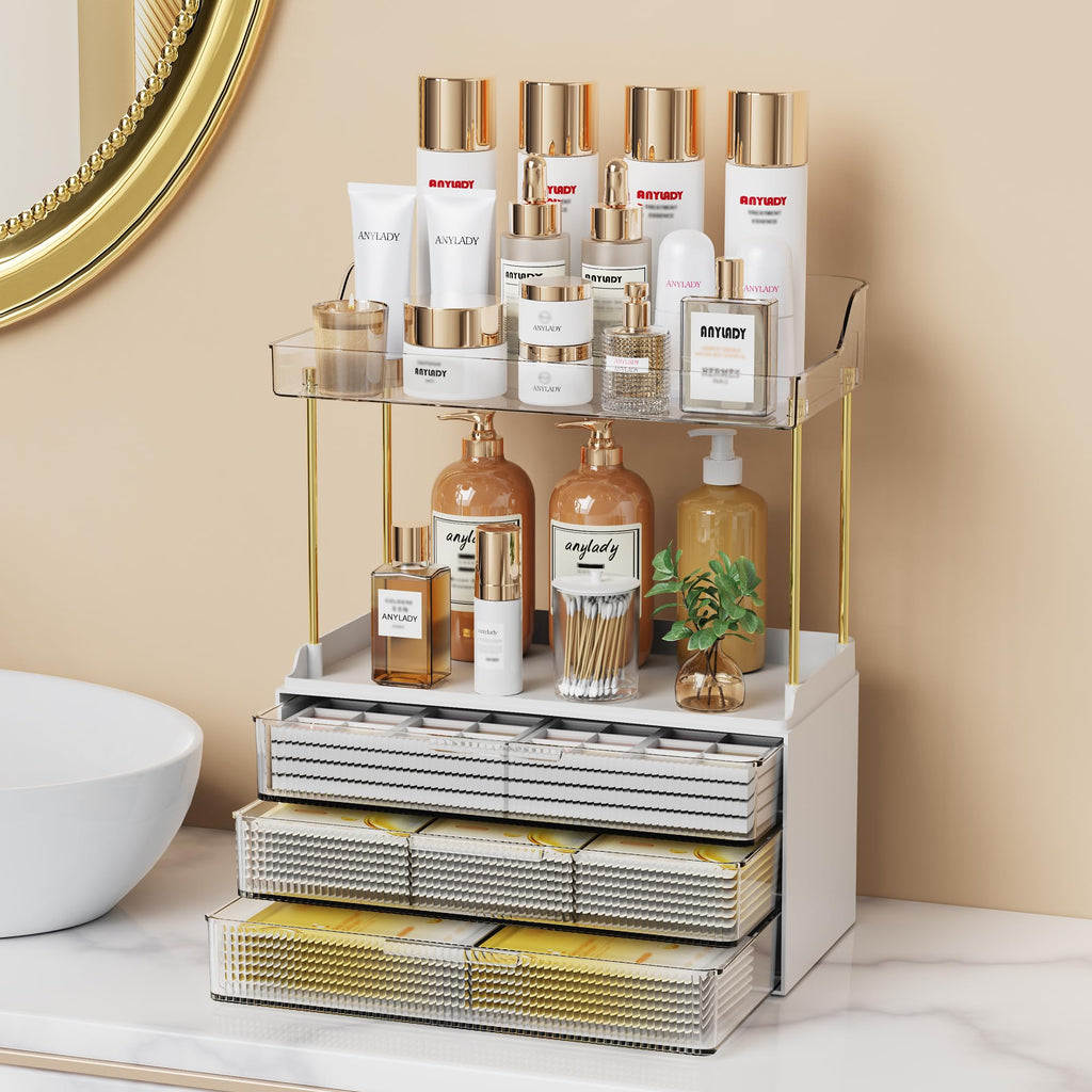 Anylady Bathroom Organizers and Storage, Makeup Organizer (Sturdy Durable Attractive), Ideal for Vanity, Countertop, Counter, Perfume, Skincare, Cabinet, Cosmetic, Dresser Organizer (deep black)