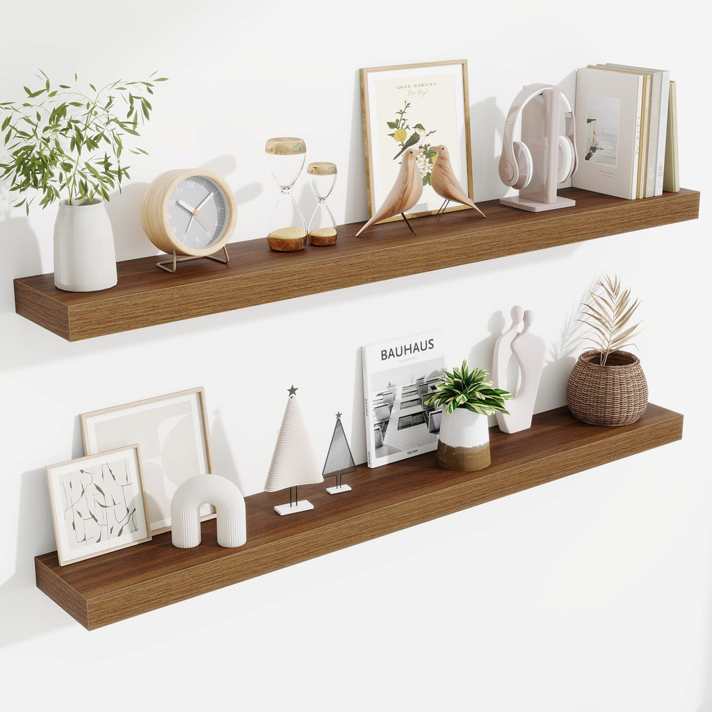 Fun Memories Floating Shelves Bathroom for Wall Mounted Shelves, 20 Inch Wood Shelf Set of 2, Home Storage & Display Decor, Walnut