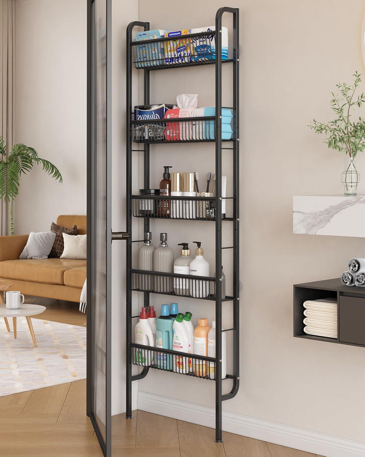 UMDONX Narrow 5-Tier Behind-the-Door Bathroom Storage Rack