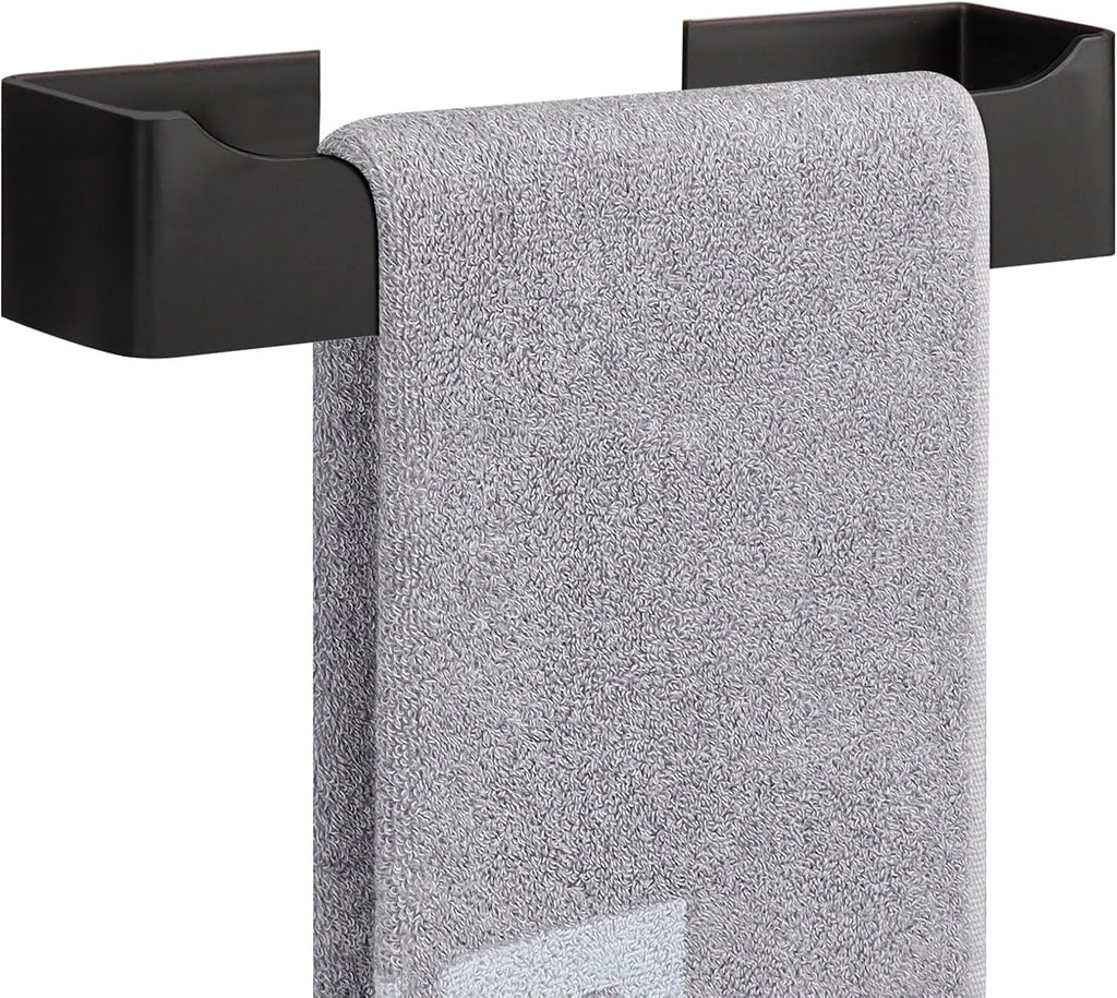 NearMoon Self Adhesive Hand Towel Holder/Towel Ring, Stainless Steel Hand Towel Bar Rustproof Stick on Wall-Towel Rack for Bathroom/Kitchen, Square Sticky and Wall Mounted (9 Inch, Matte Black)