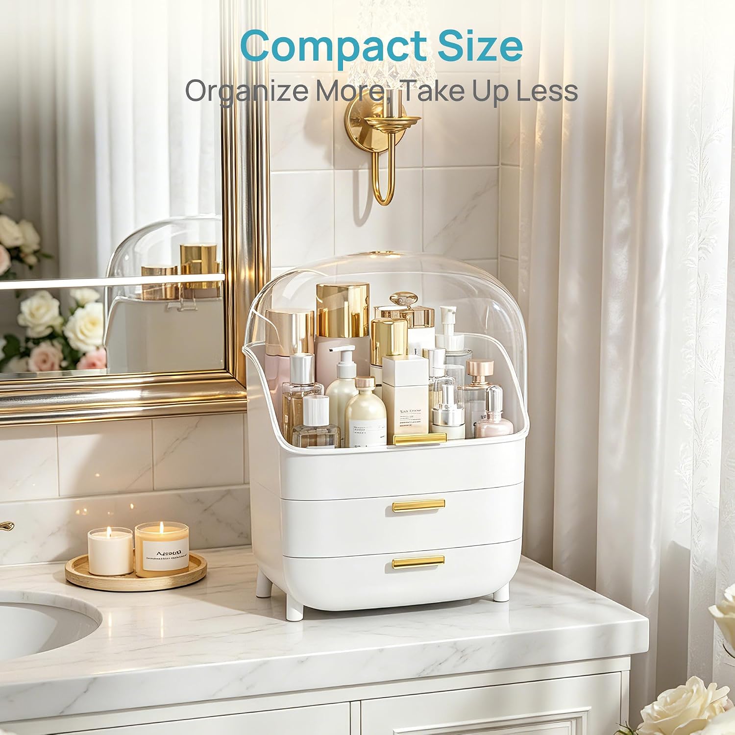 Vtopmart 3-Tier Skincare Makeup Organizer with Drawer and LId, White
