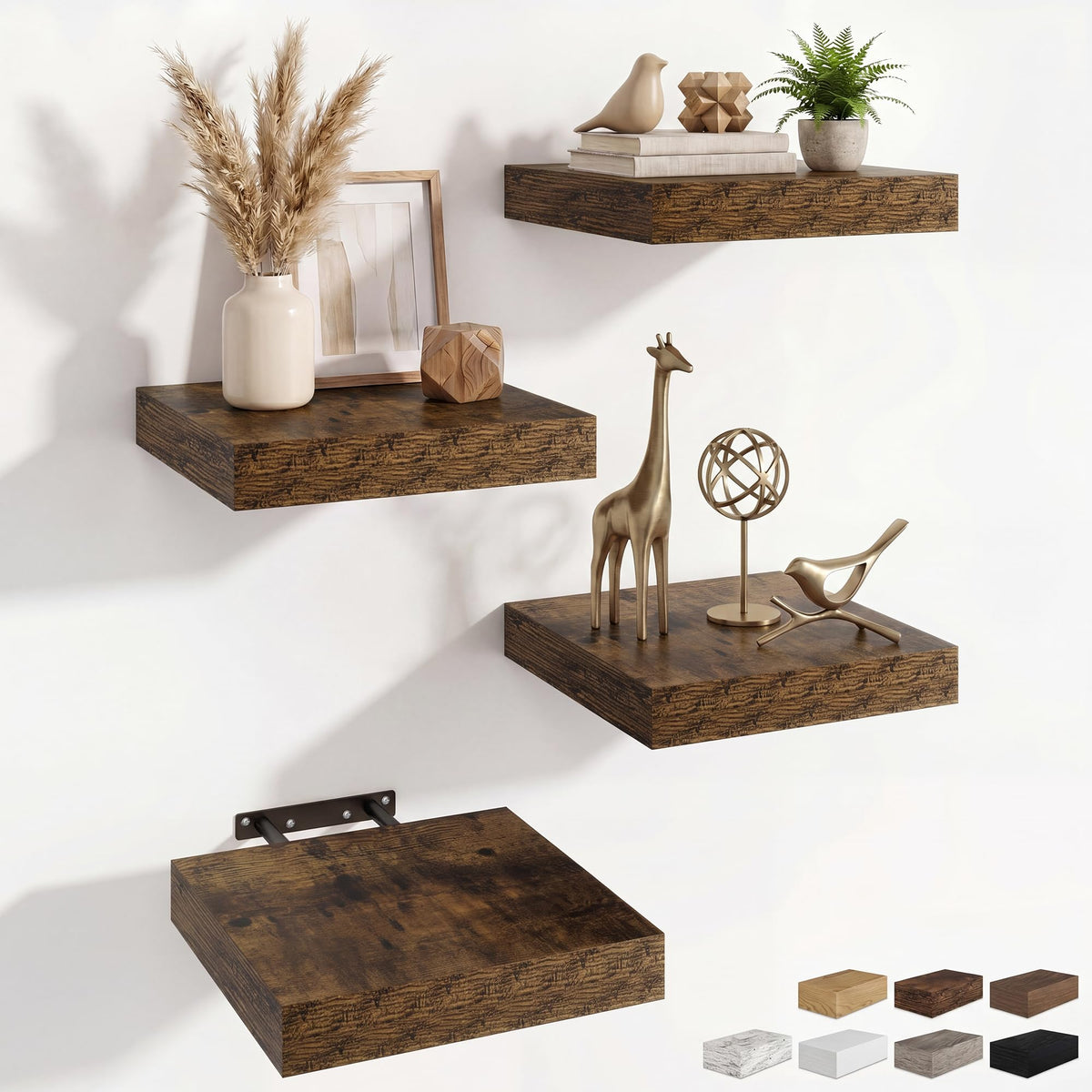 RICHFOCUS 28Inch Floating Shelves for Wall 2 Pack Shelves for Bedroom|Kitchen|Bathroom|Laundry Room Rustic Wood Wall Mounted Shelf with Invisible Brackets for Books|Storage|Decor, Oak