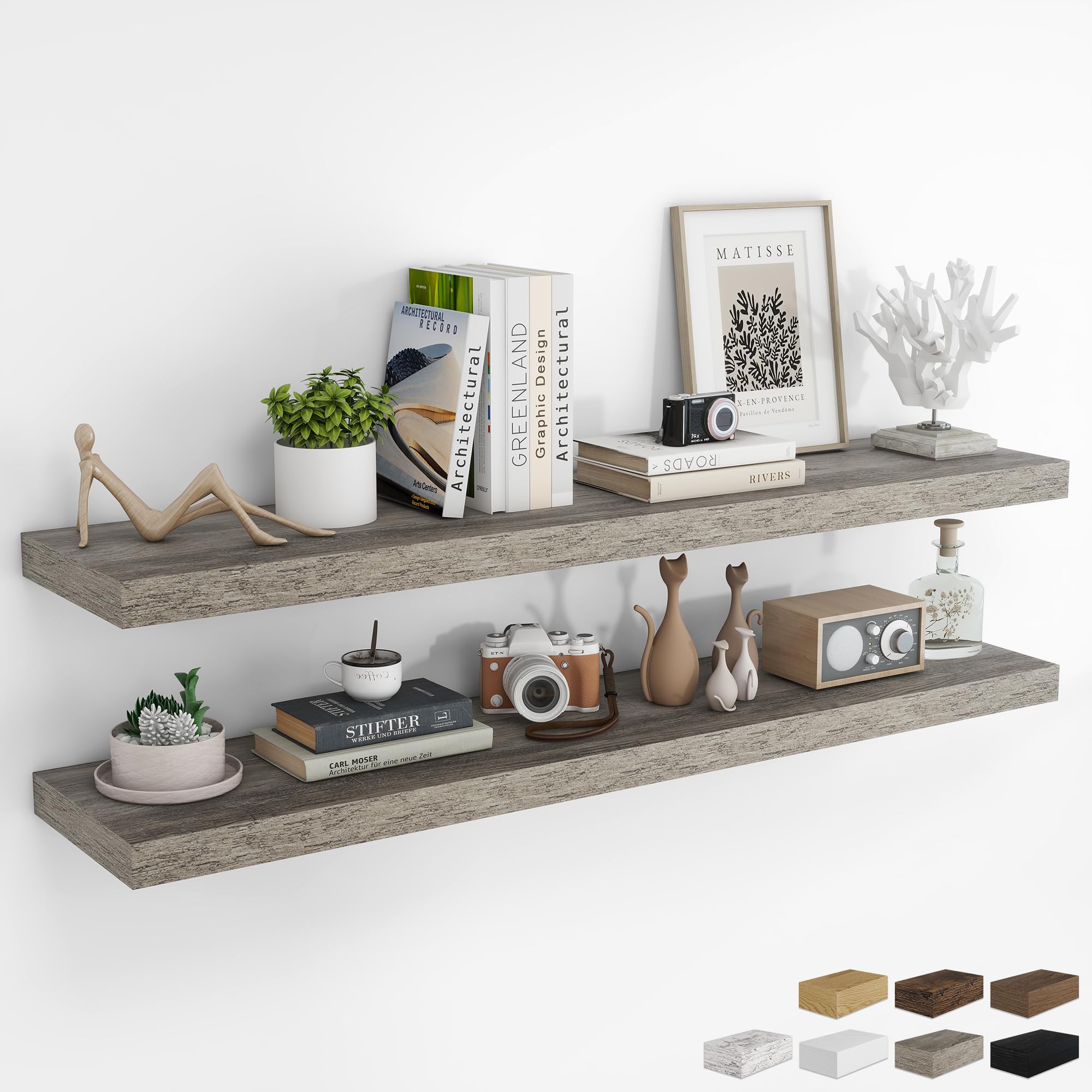 RICHFOCUS 28Inch Floating Shelves for Wall 2 Pack Shelves for Bedroom|Kitchen|Bathroom|Laundry Room Rustic Wood Wall Mounted Shelf with Invisible Brackets for Books|Storage|Decor, Oak