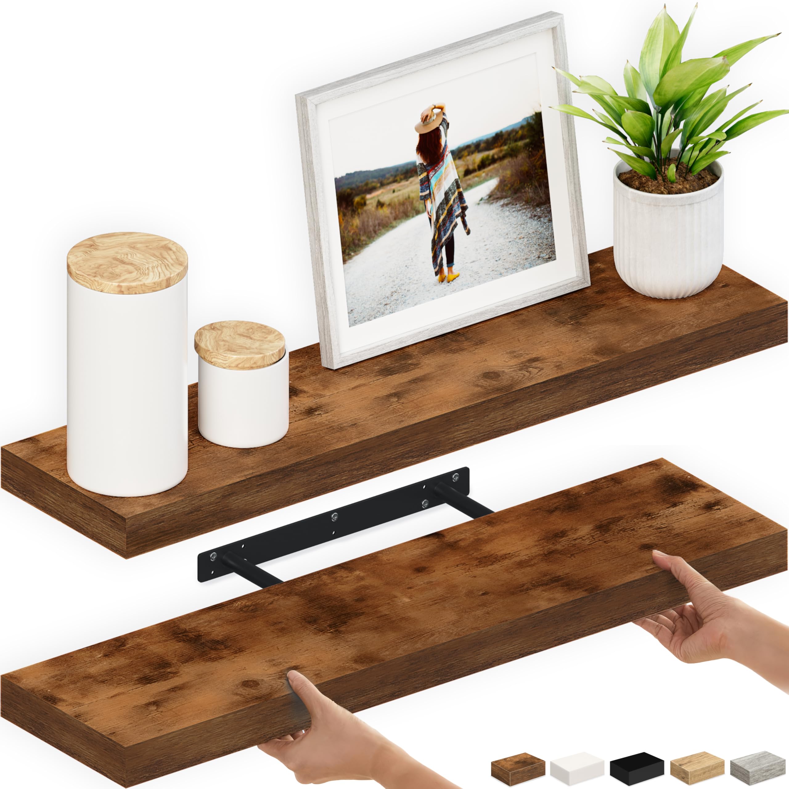 Ballucci Floating Shelves, 55" Wood Wall Shelf Set of 2, with Invisible Brackets for Bathroom, Living Room, Bedroom, Kitchen, Nursery, 6" Deep, White