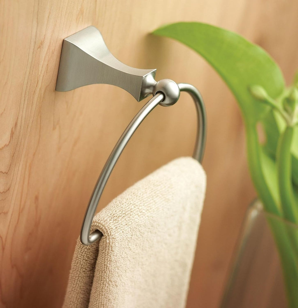 Moen Retreat Collection Brushed Nickel Bathroom Hand Towel Ring with Wall Mount Hardware, DN8386BN