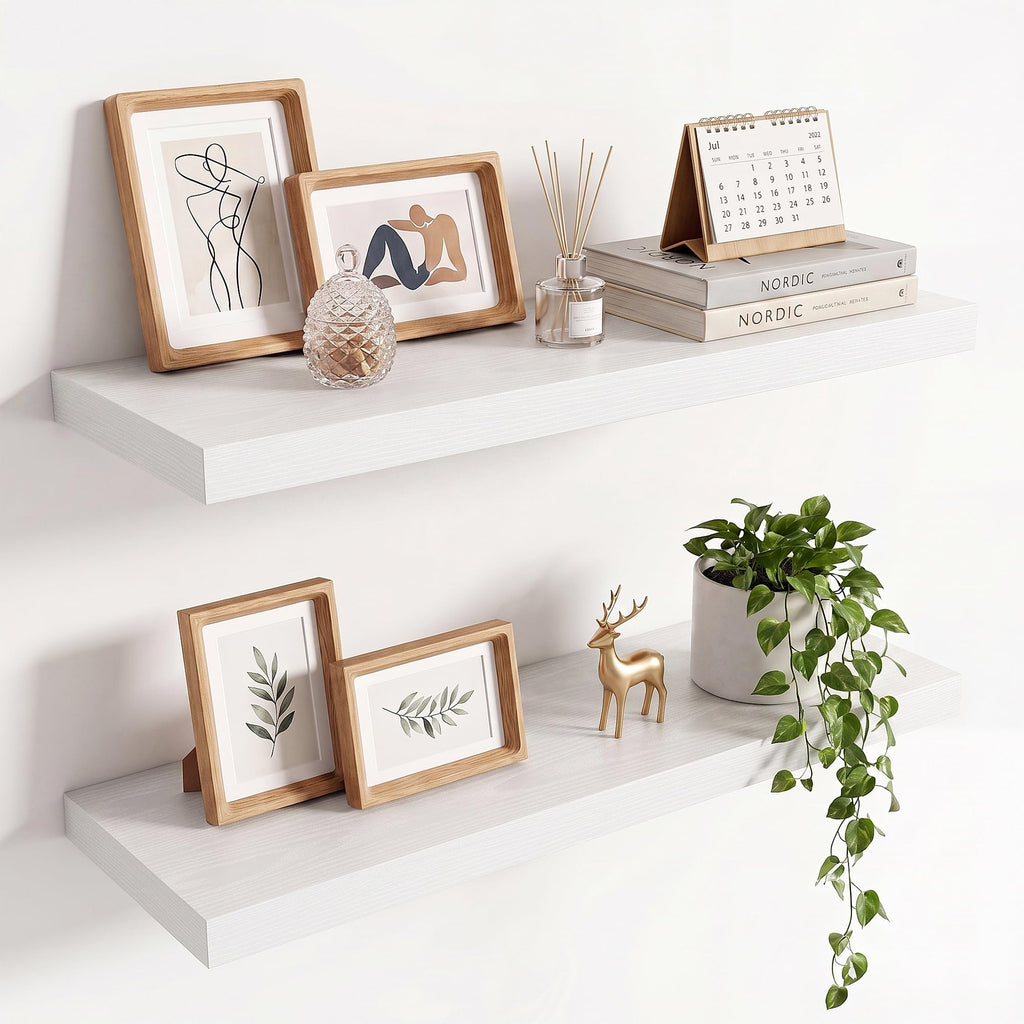 36in Floating Shelves for wall Set of 2, Black Wall Mounted Shelf 9.3in Deep for Wall Decor, Hanging Shelf 1.5in Thick for Living Room, Bedroom, Bathroom, Kitchen, Office