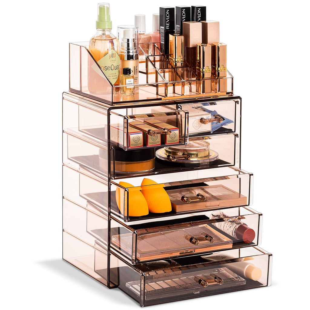 Sorbus Makeup Organizer, 6-Drawer Acrylic 2-Piece Set (Bronze Glow)