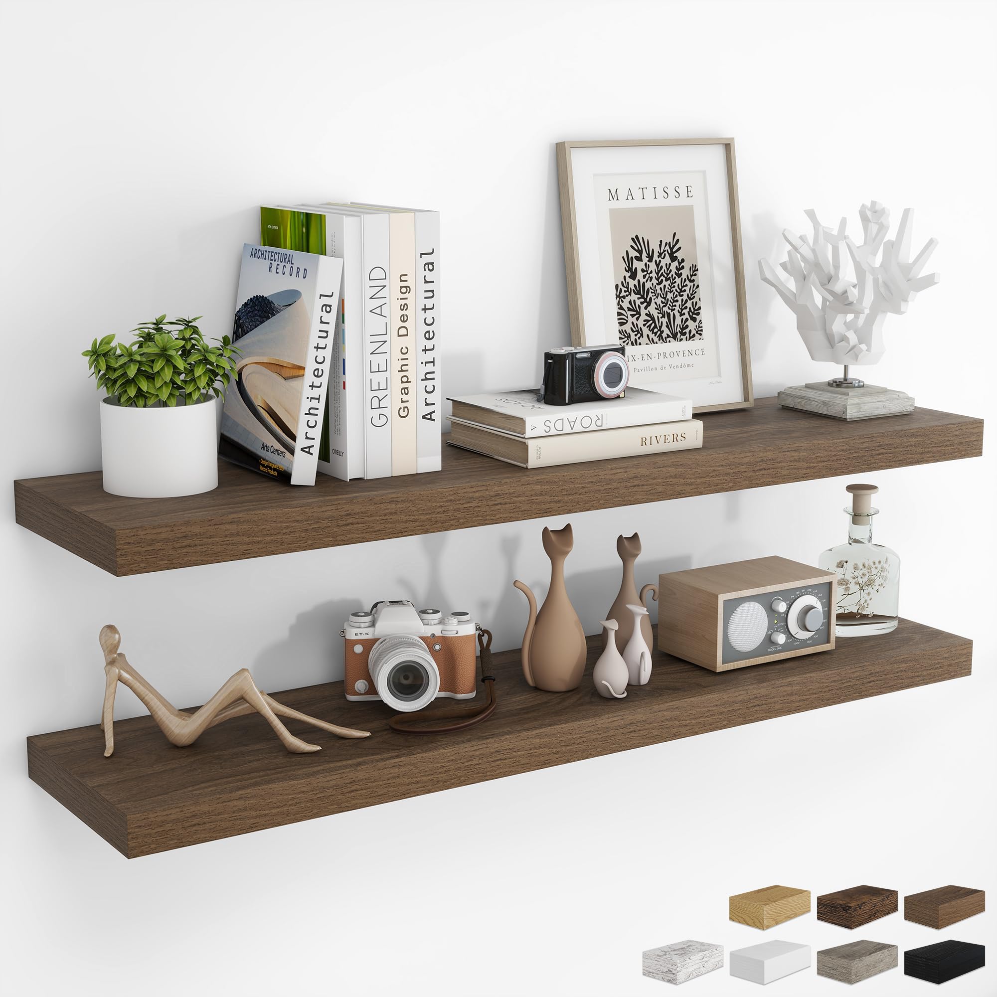 RICHFOCUS 28Inch Floating Shelves for Wall 2 Pack Shelves for Bedroom|Kitchen|Bathroom|Laundry Room Rustic Wood Wall Mounted Shelf with Invisible Brackets for Books|Storage|Decor, Oak