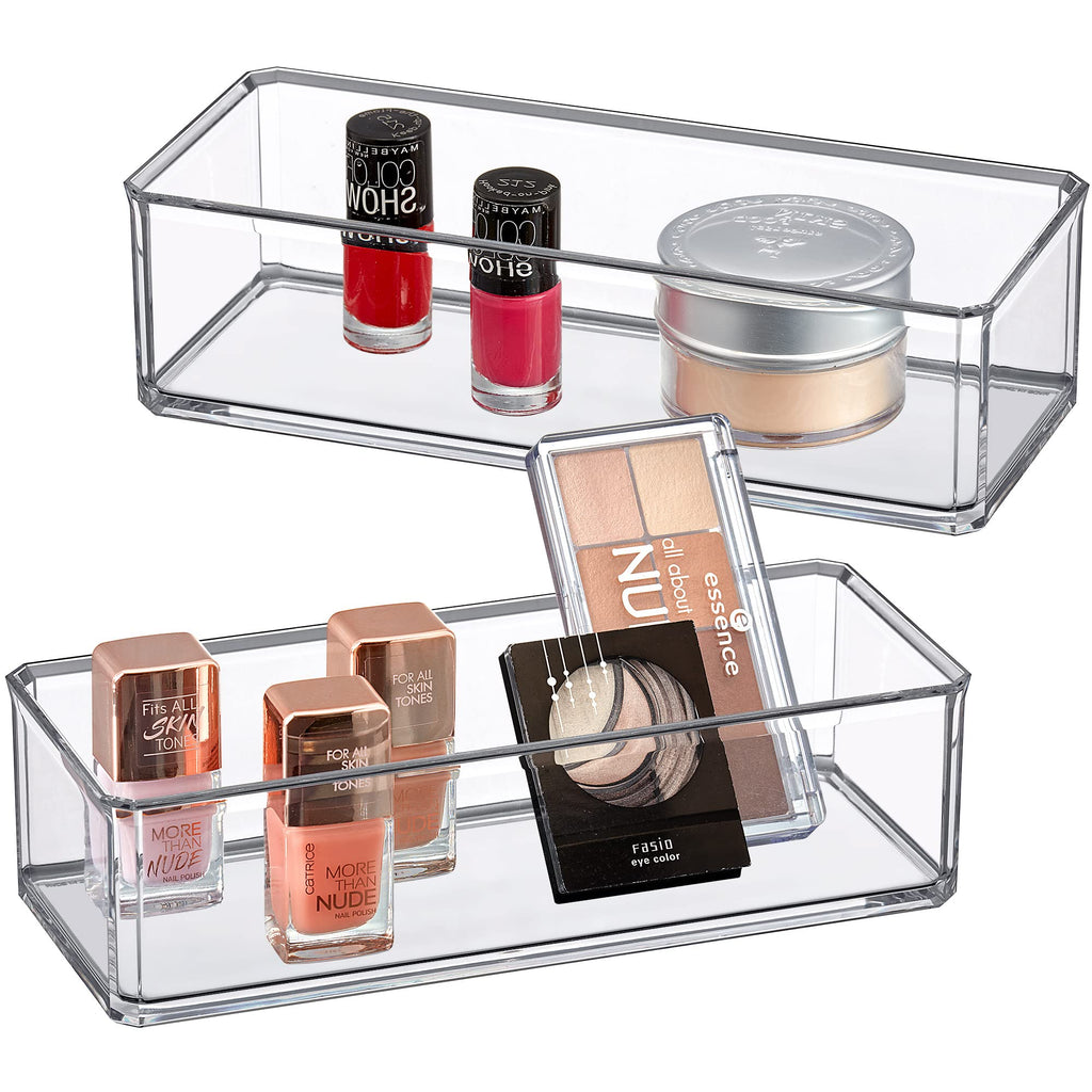 Amazing Abby - Glamour - 2-Pack Acrylic 3-Compartment Makeup Organizer, Transparent Plastic Lipstick Holder, Perfect Bathroom Vanity Storage Solution for Lipsticks, Nail Polishes, and More