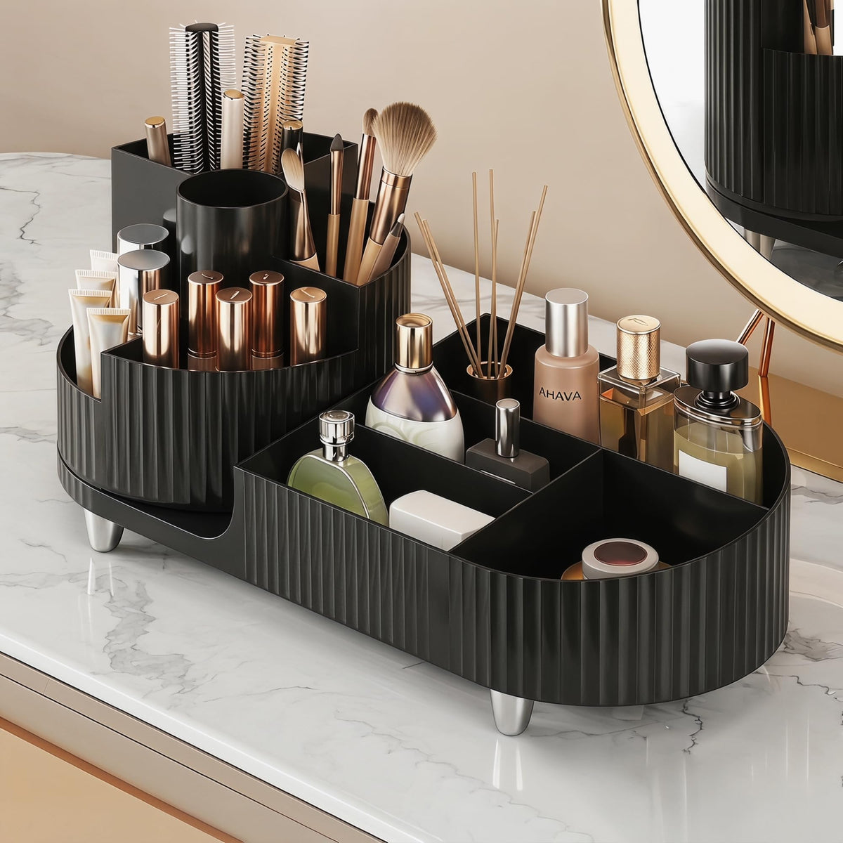 Booklov Rotating Makeup Organizer for Vanity Countertop, Amber