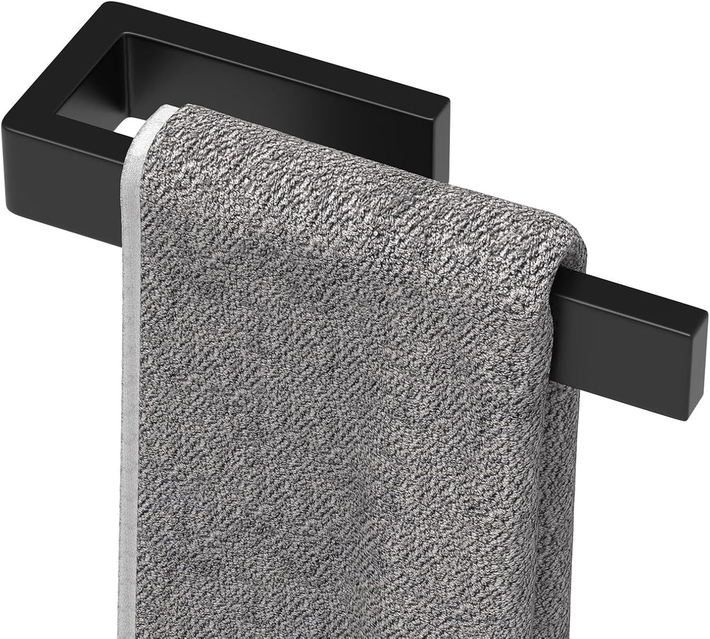 HUFEEOH Hand Towel Holder, Stainless Steel Bathroom Towel Holder Towel Bar, Matte Black Dish Towel Hanger Wall Mount Kitchen Towel Rack Heavy Duty Hand Towel Racks for Bathroom