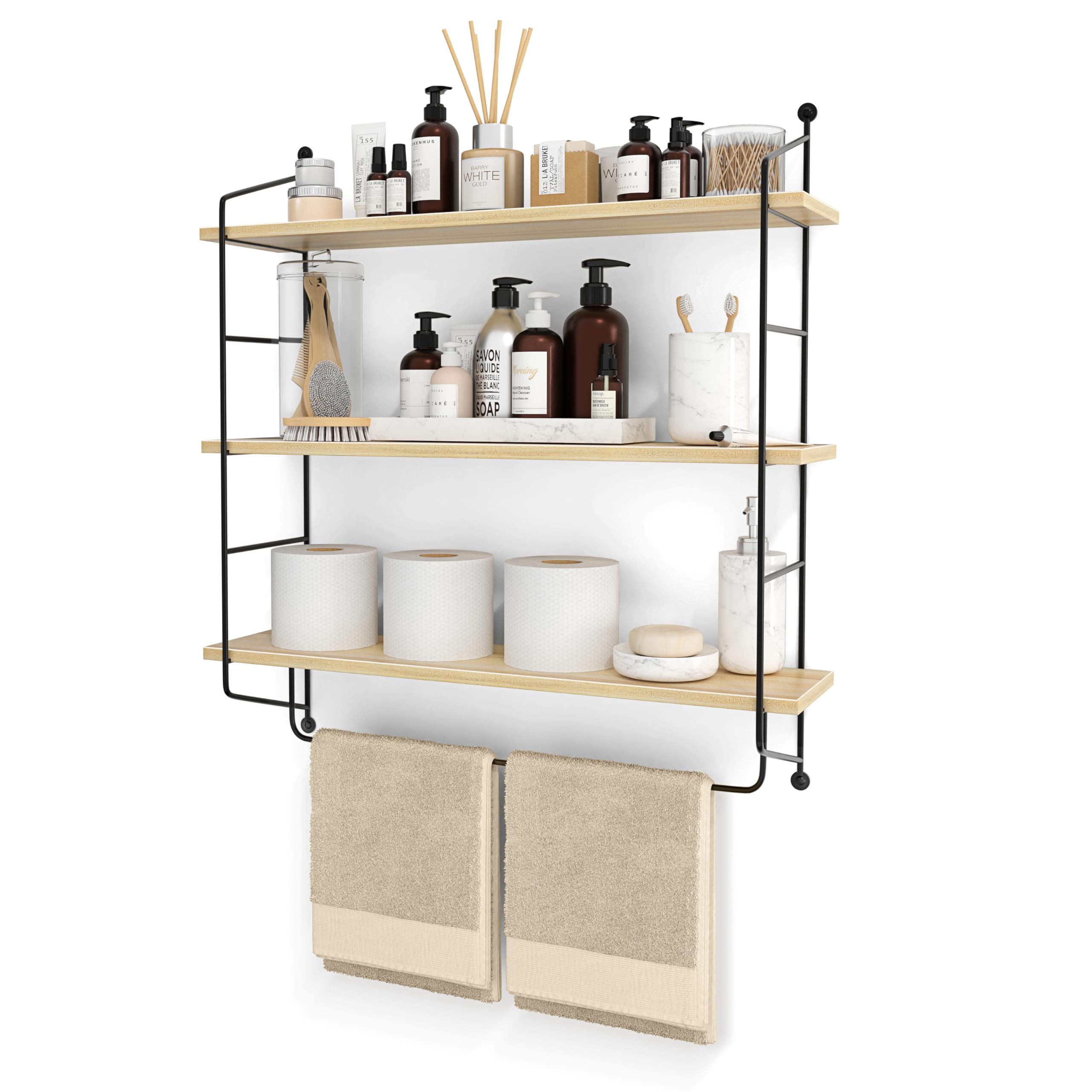 Sorbus 3-Tier Floating Shelves for Wall, Bathroom Storage & Decor (Brown)