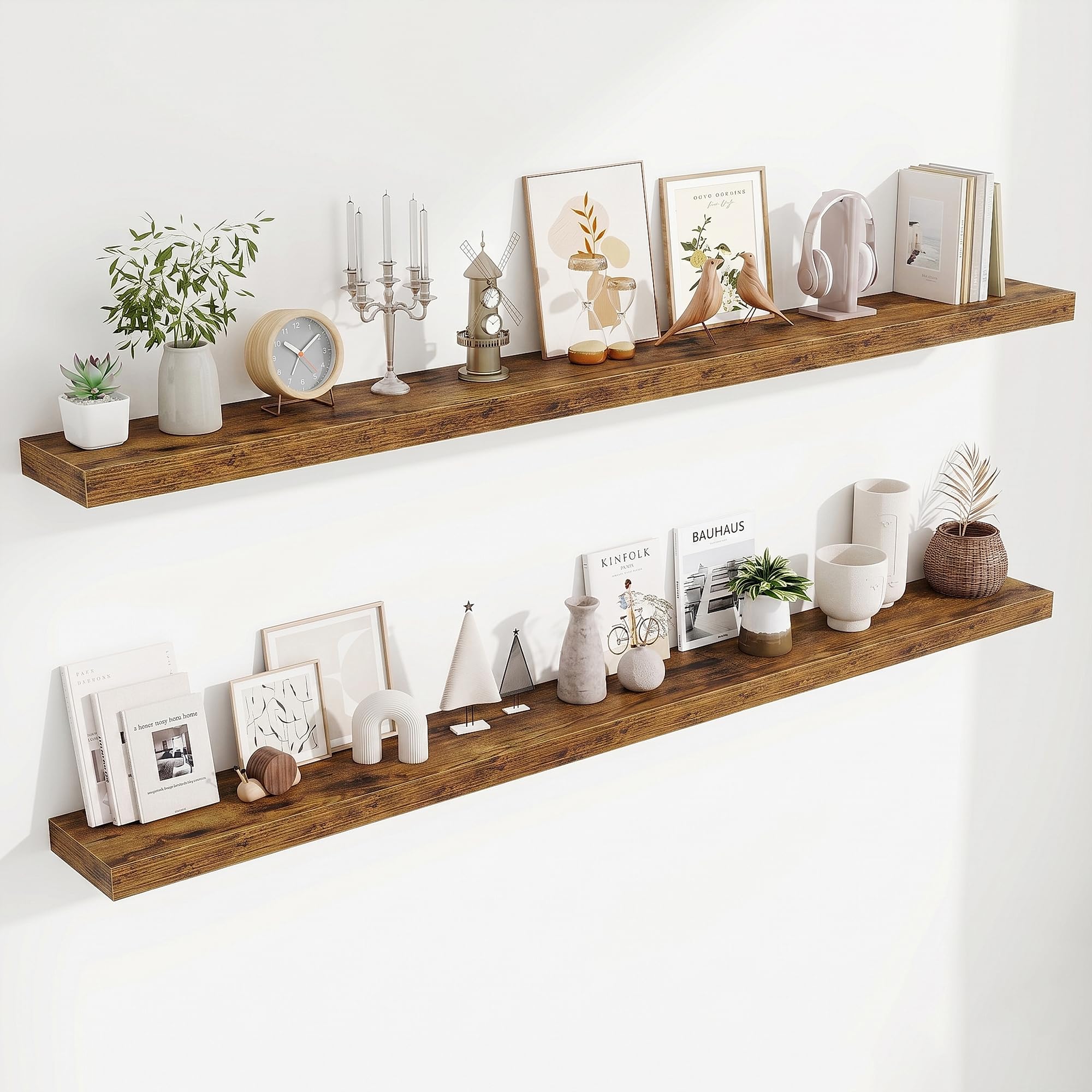 Fun Memories Floating Shelves Bathroom for Wall Mounted Shelves, 20 Inch Wood Shelf Set of 2, Home Storage & Display Decor, Walnut