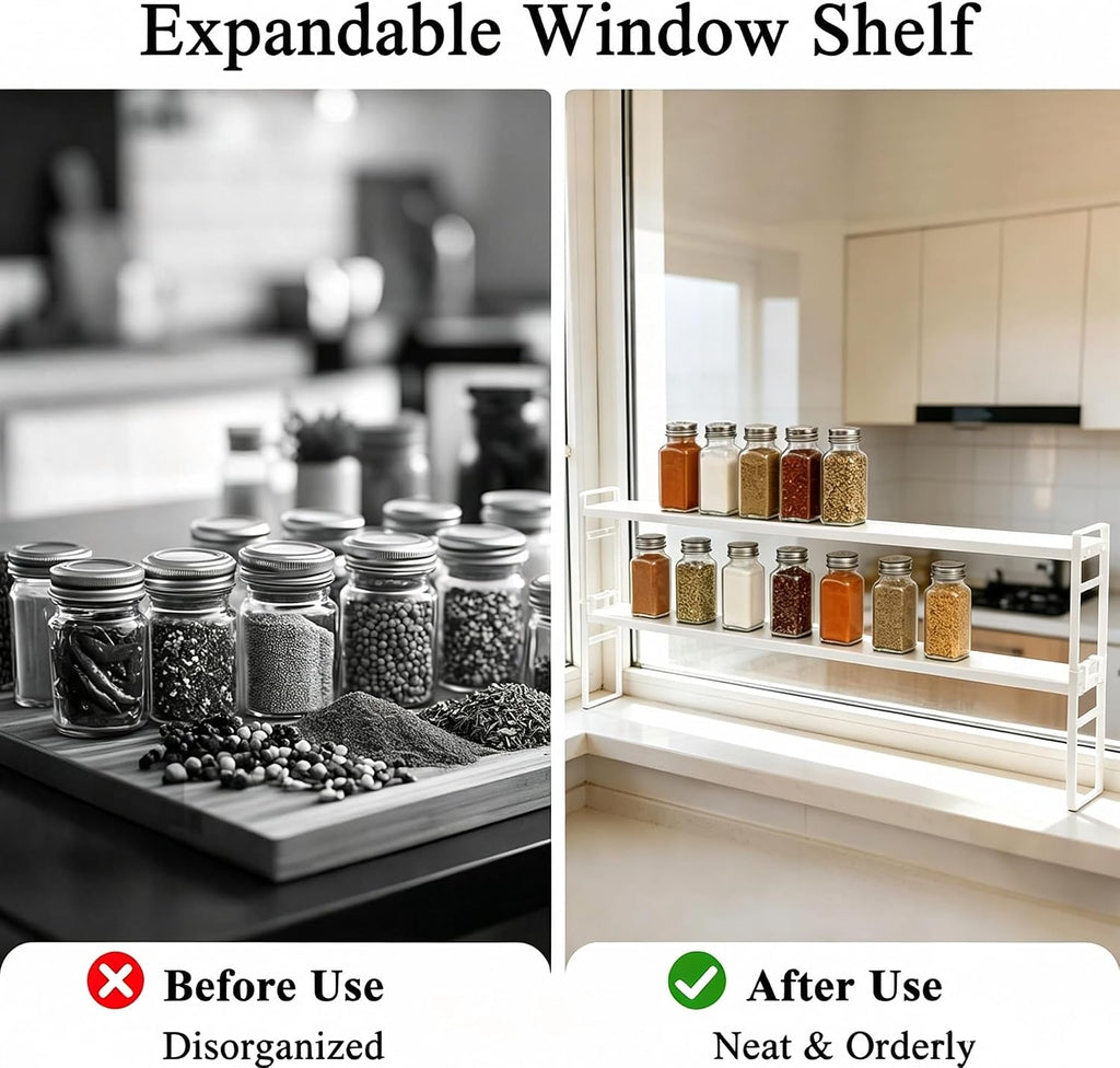 2pcs Expandable Window Sill Plant Shelf, Narrow Expandable Window Shelf for Plants Kitchen Sink Organizer Stackable Shelves for Kitchen Counter, Windowsill Plants, Bathroom Vanity (White)