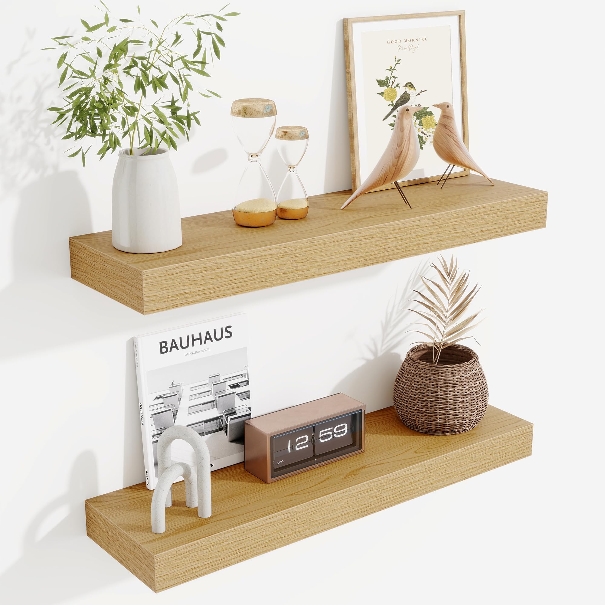 Fun Memories Floating Shelves Bathroom for Wall Mounted Shelves, 20 Inch Wood Shelf Set of 2, Home Storage & Display Decor, Walnut