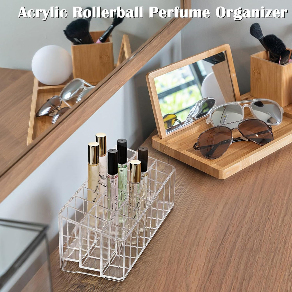 ELLDOO Rollerball Perfume Organizer, 24 Spaces Clear Acrylic