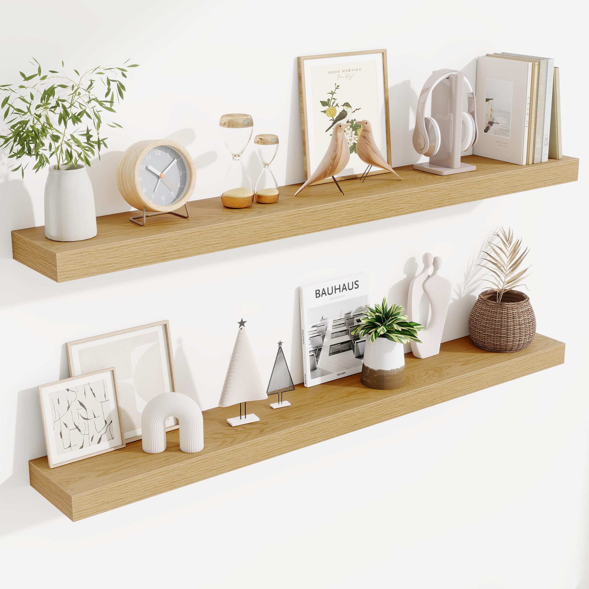 Fun Memories Floating Shelves Bathroom for Wall Mounted Shelves, 20 Inch Wood Shelf Set of 2, Home Storage & Display Decor, Walnut